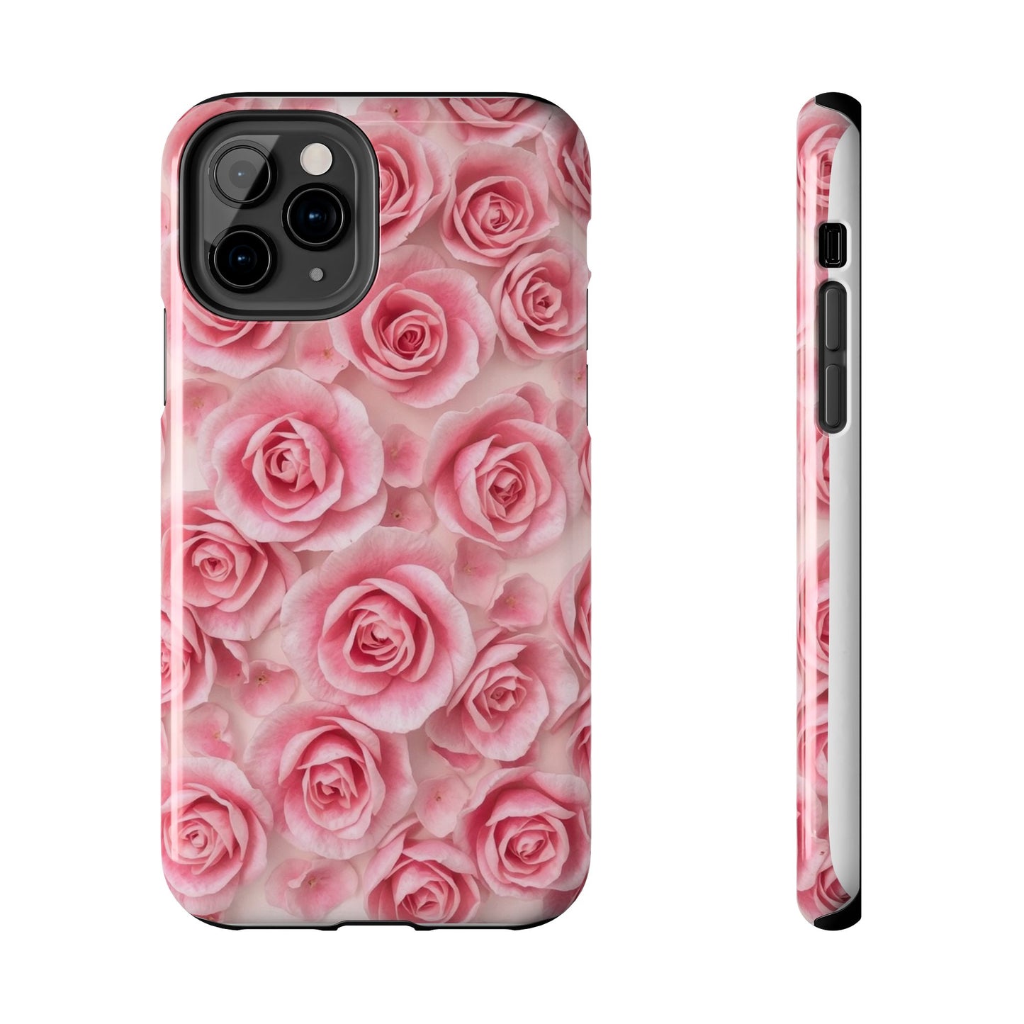 Floral Tough Phone Case - Pink Rose Design, Durable Protection for Flower Lovers