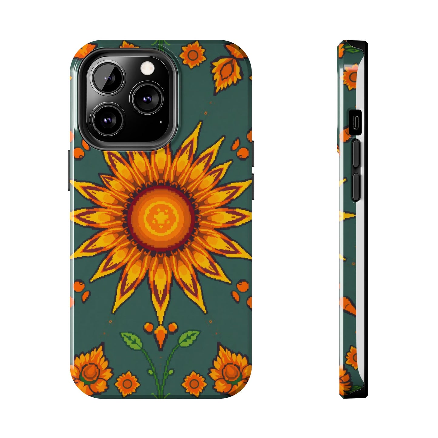 Pixelated Vibrant Floral Tough Phone Case | Sunflower Design for Nature Lovers - for iPhone
