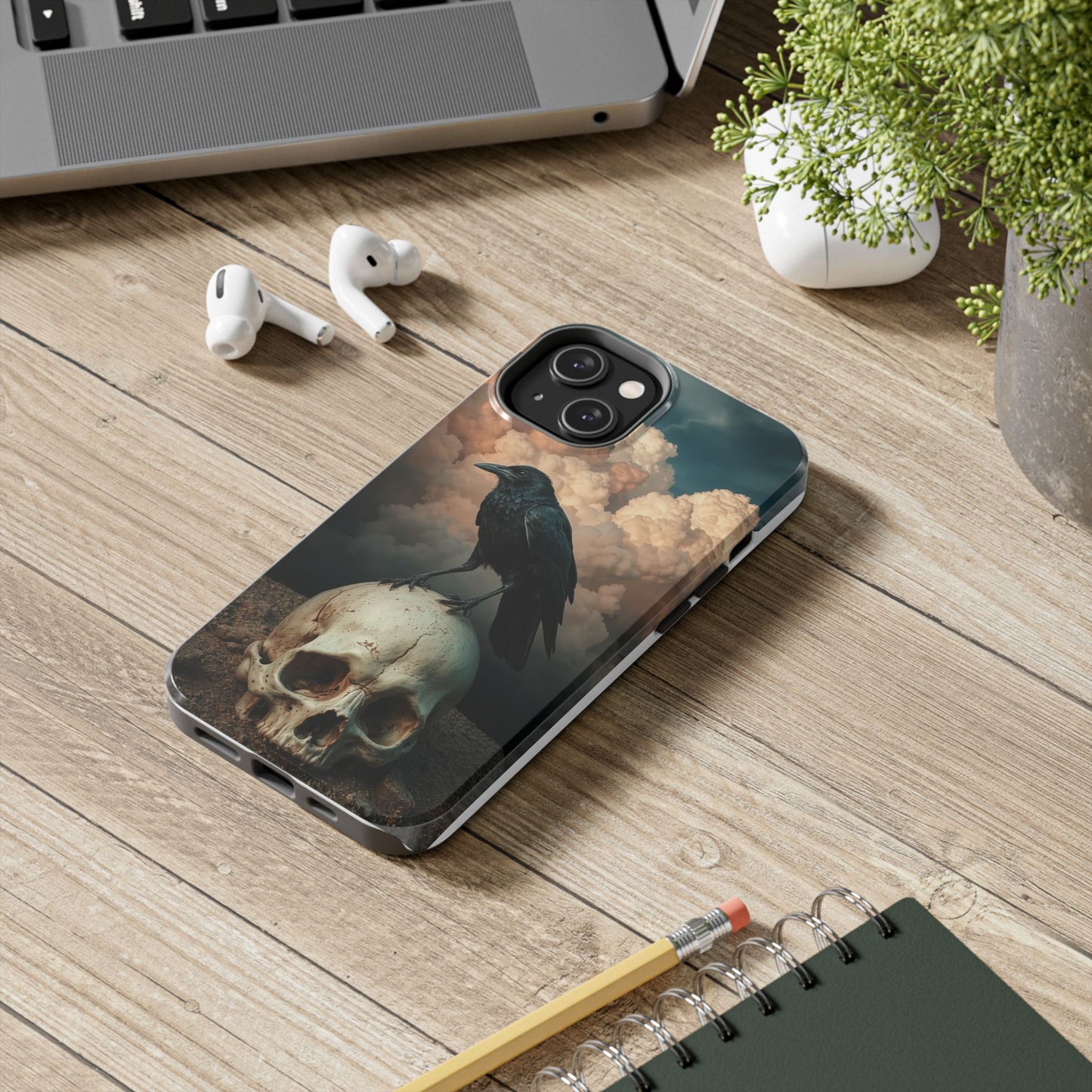 Gothic Raven Skull Tough Phone Case - Unique Protective Cover for Halloween Lovers
