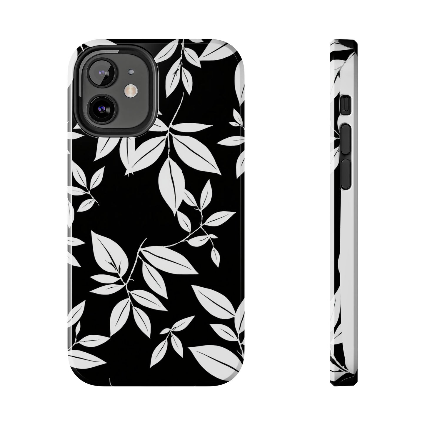 Chic Floral Tough Phone Case - Elegant Black & White Design for Stylish Protection