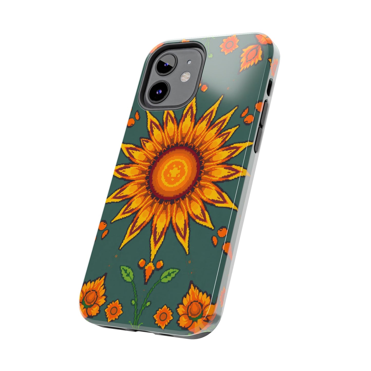 Pixelated Vibrant Floral Tough Phone Case | Sunflower Design for Nature Lovers - for iPhone