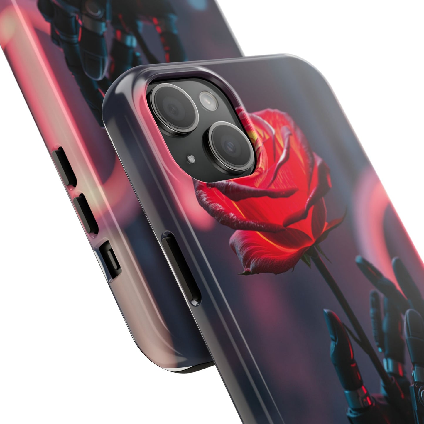 Futuristic Tough Phone Case with Robotic Rose Design | Durable Protection