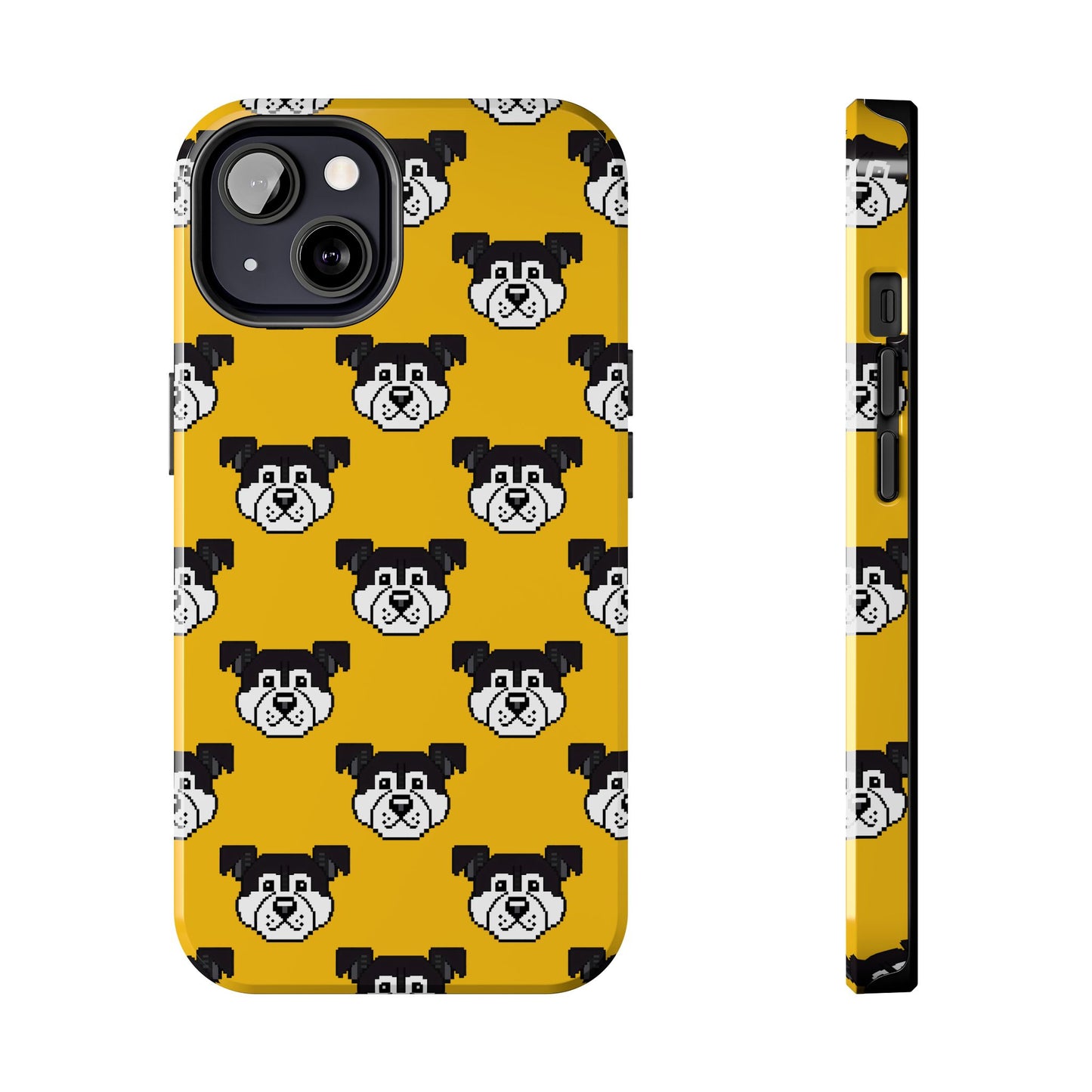 Playful Dog Pattern Tough Phone Case for Pet Lovers - Pixel Art Dog Yellow Background - for iPhone