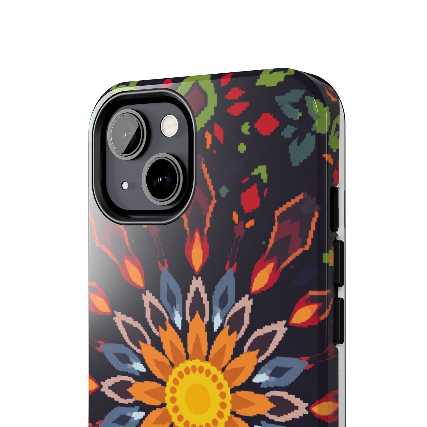 Pixel Art Floral Tough Phone Case - Pixelated Mandala Design for iPhone