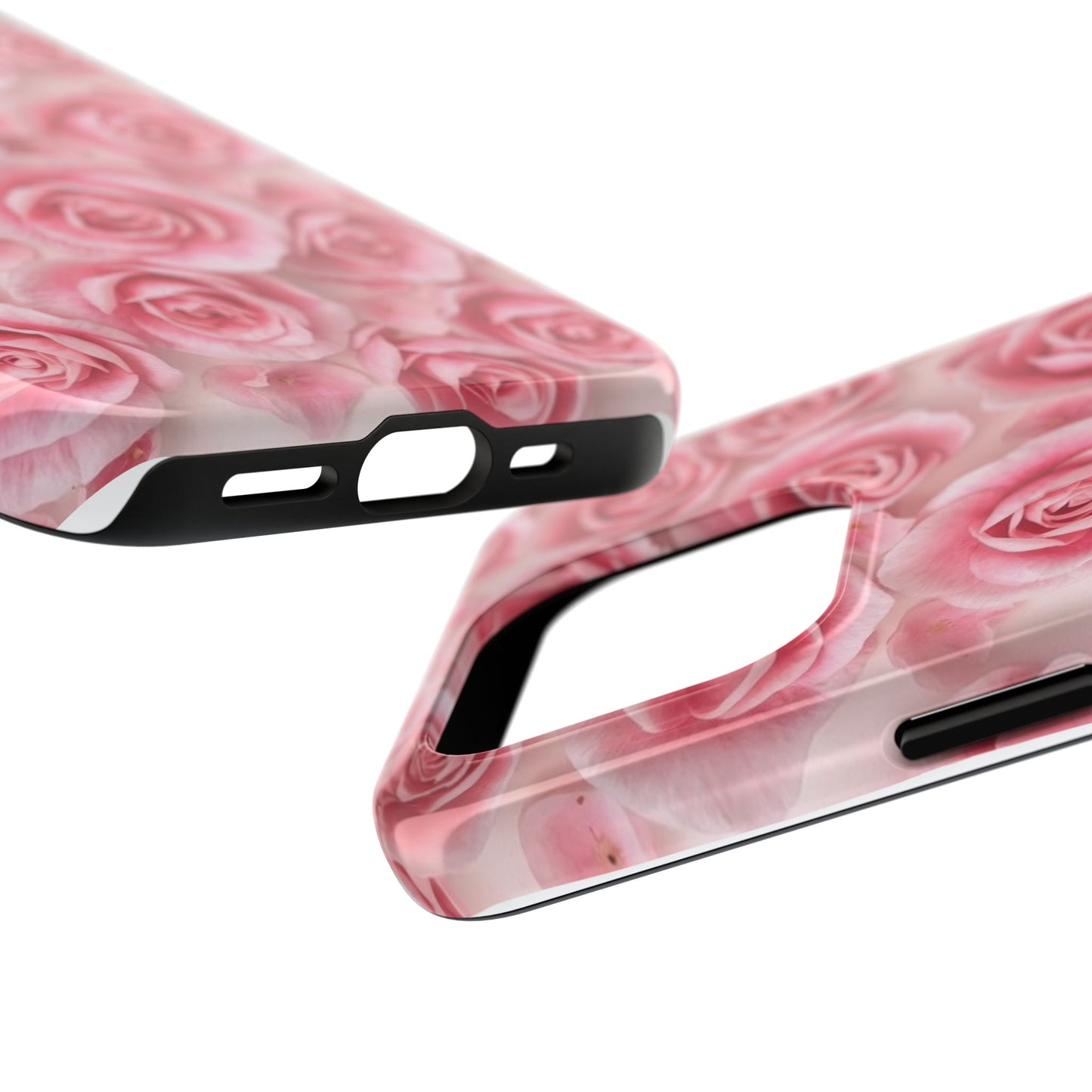 Floral Tough Phone Case - Pink Rose Design, Durable Protection for Flower Lovers