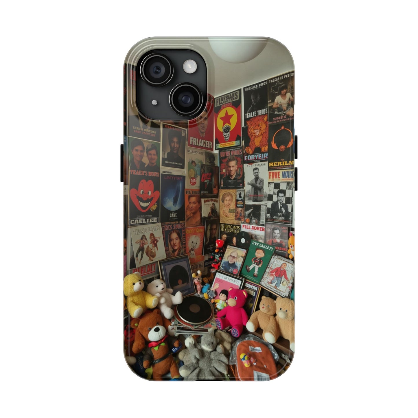 Retro Vibe Tough Phone Case - Vintage Movie Posters & Plush Toys Design