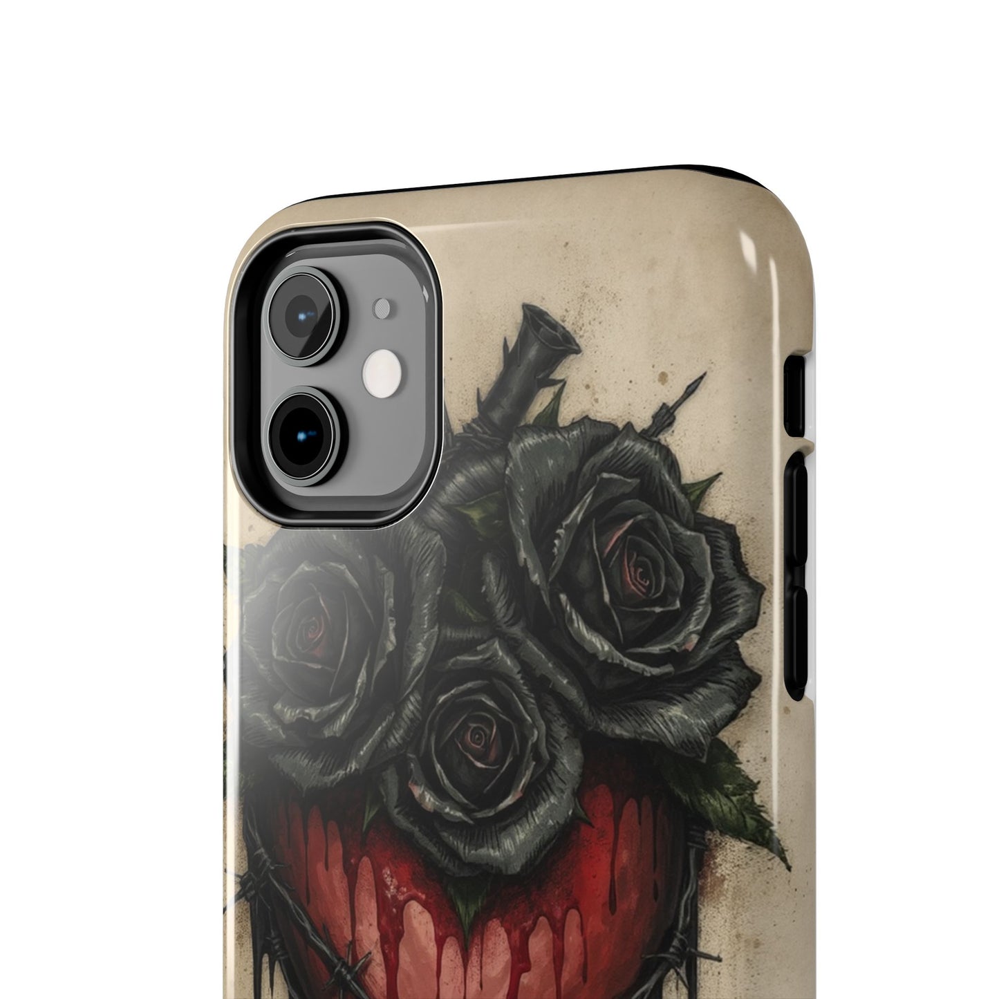 Gothic Heart Phone Case with Roses - Tough & Durable Design