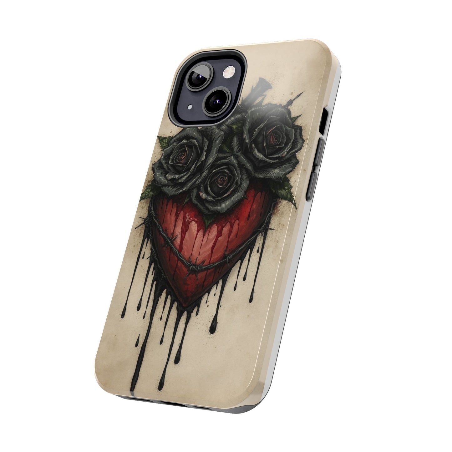 Gothic Heart Phone Case with Roses - Tough & Durable Design