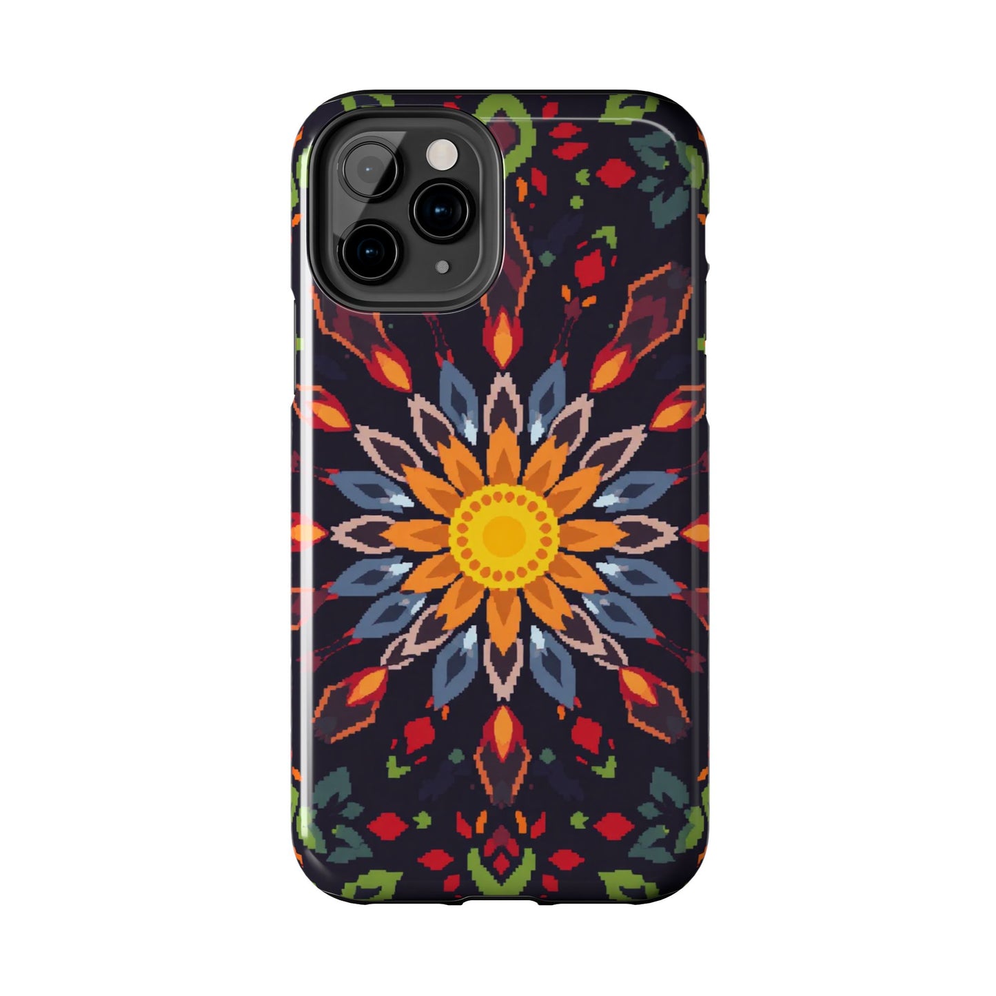 Pixel Art Floral Tough Phone Case - Pixelated Mandala Design for iPhone