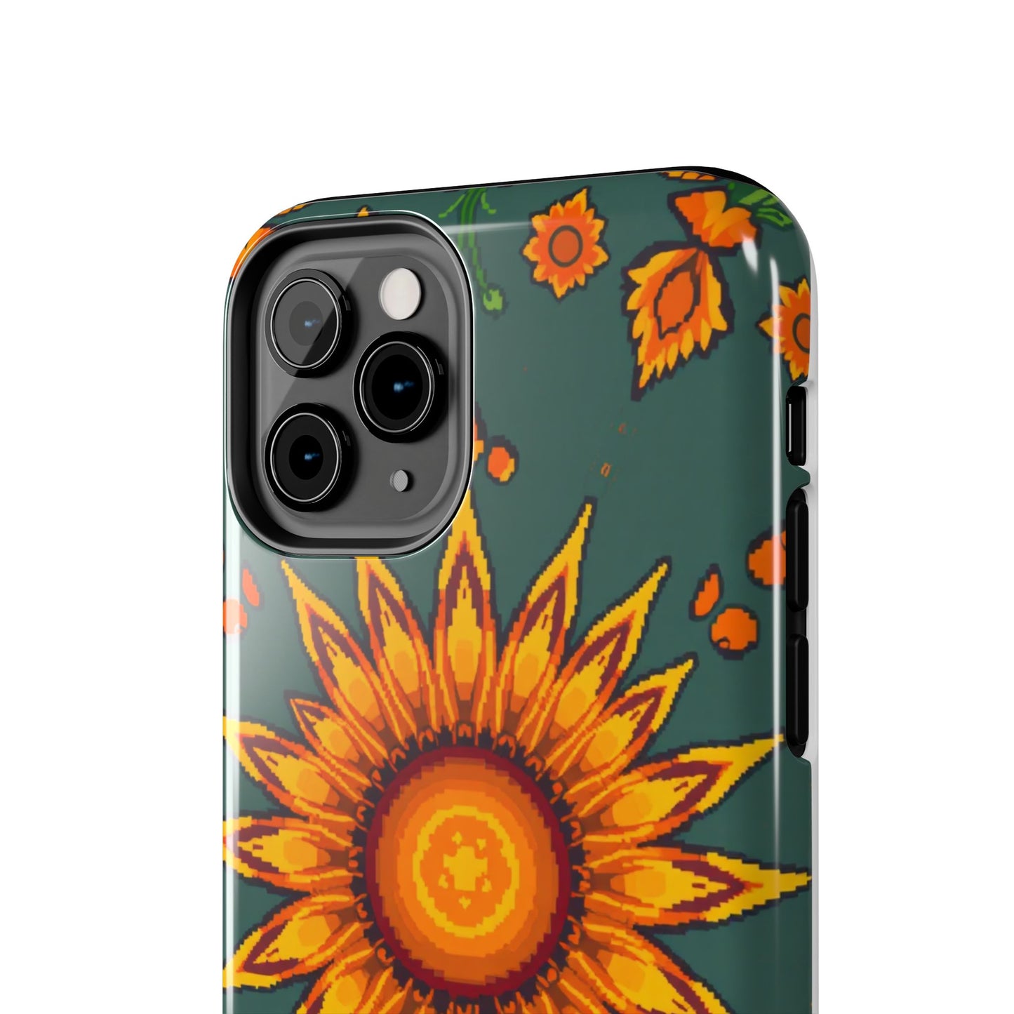 Pixelated Vibrant Floral Tough Phone Case | Sunflower Design for Nature Lovers - for iPhone