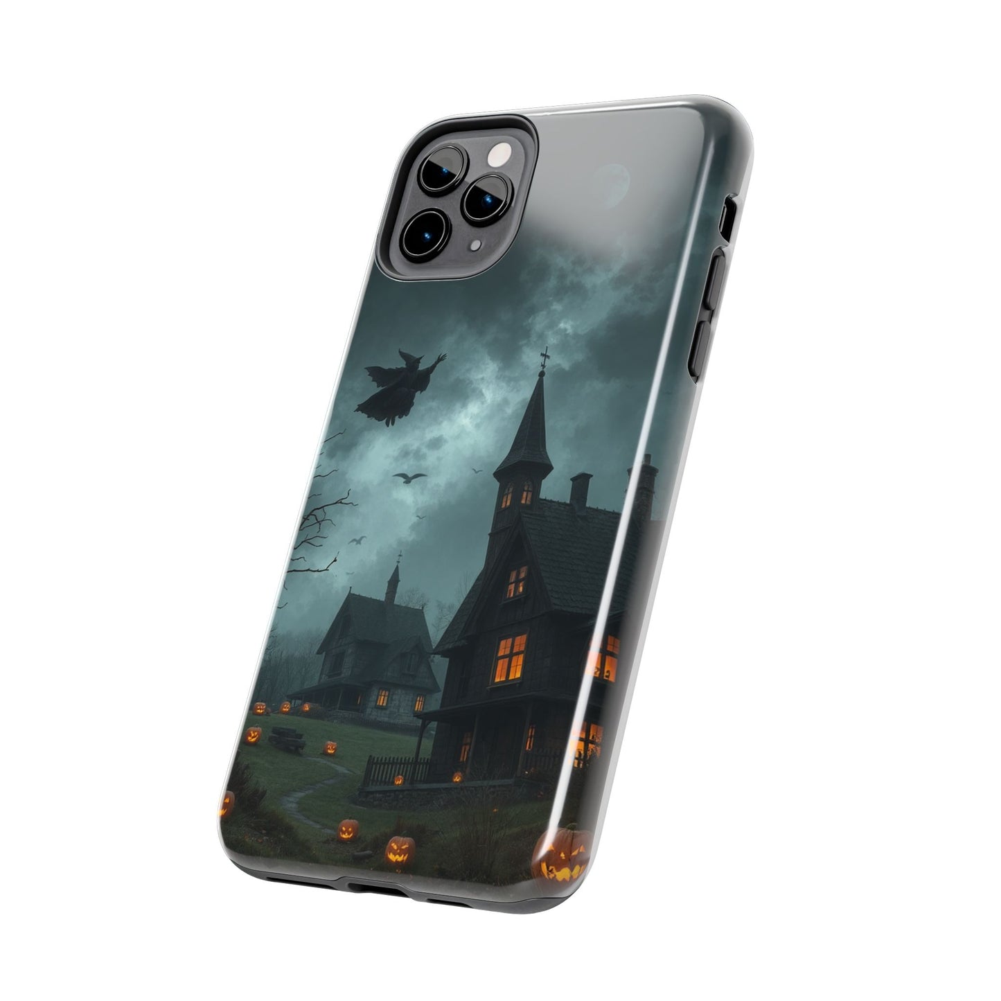 Halloween-Themed Tough Phone Case with Spooky House Design