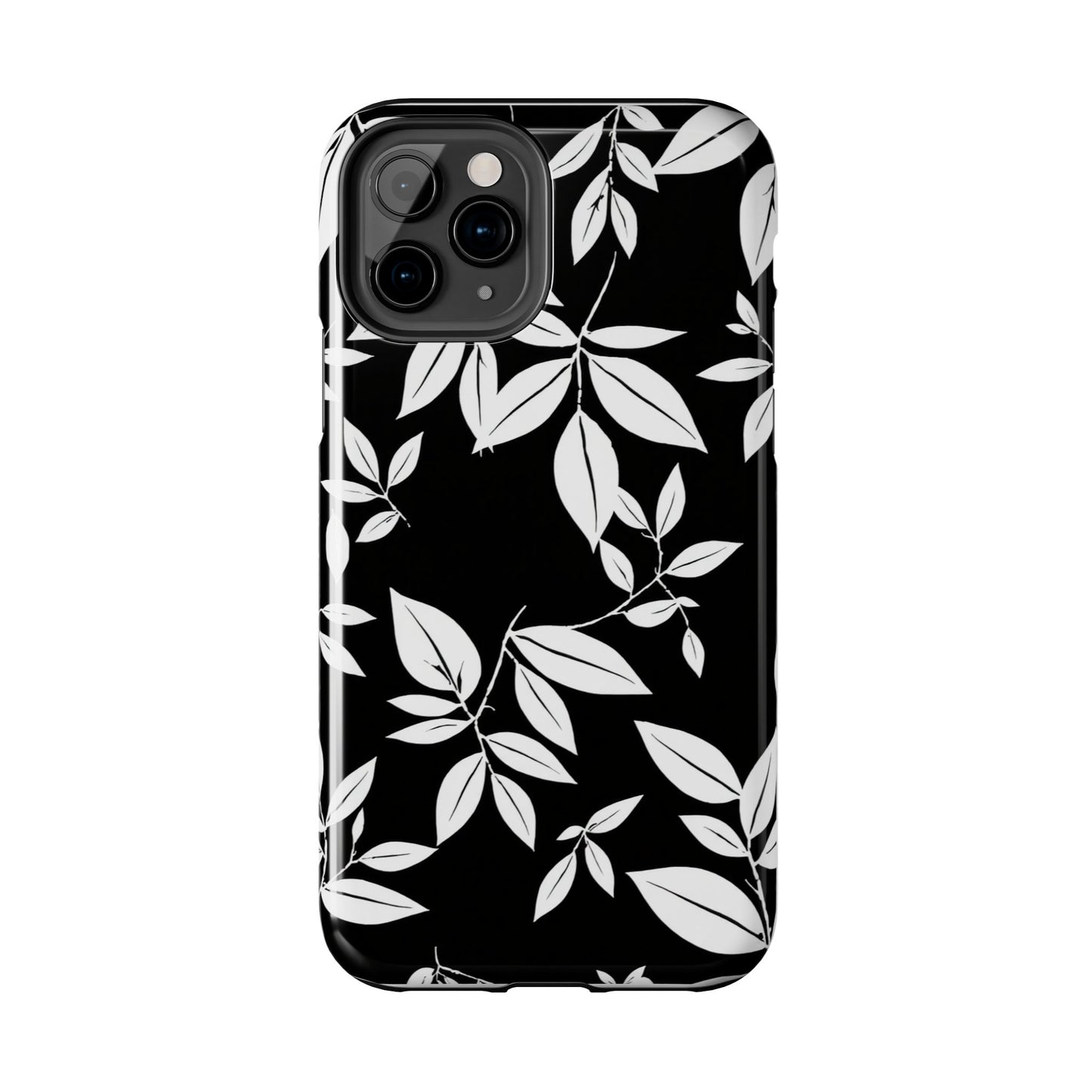 Chic Floral Tough Phone Case - Elegant Black & White Design for Stylish Protection
