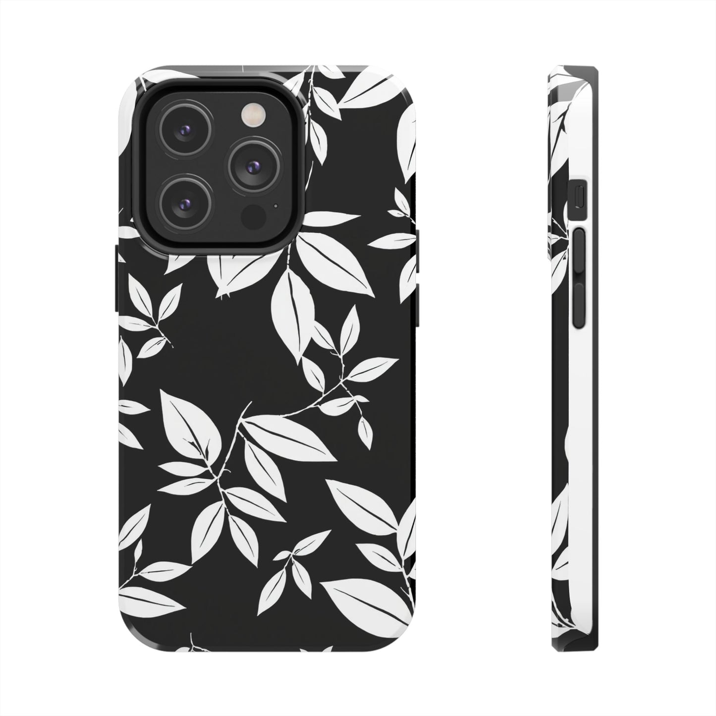 Chic Floral Tough Phone Case - Elegant Black & White Design for Stylish Protection