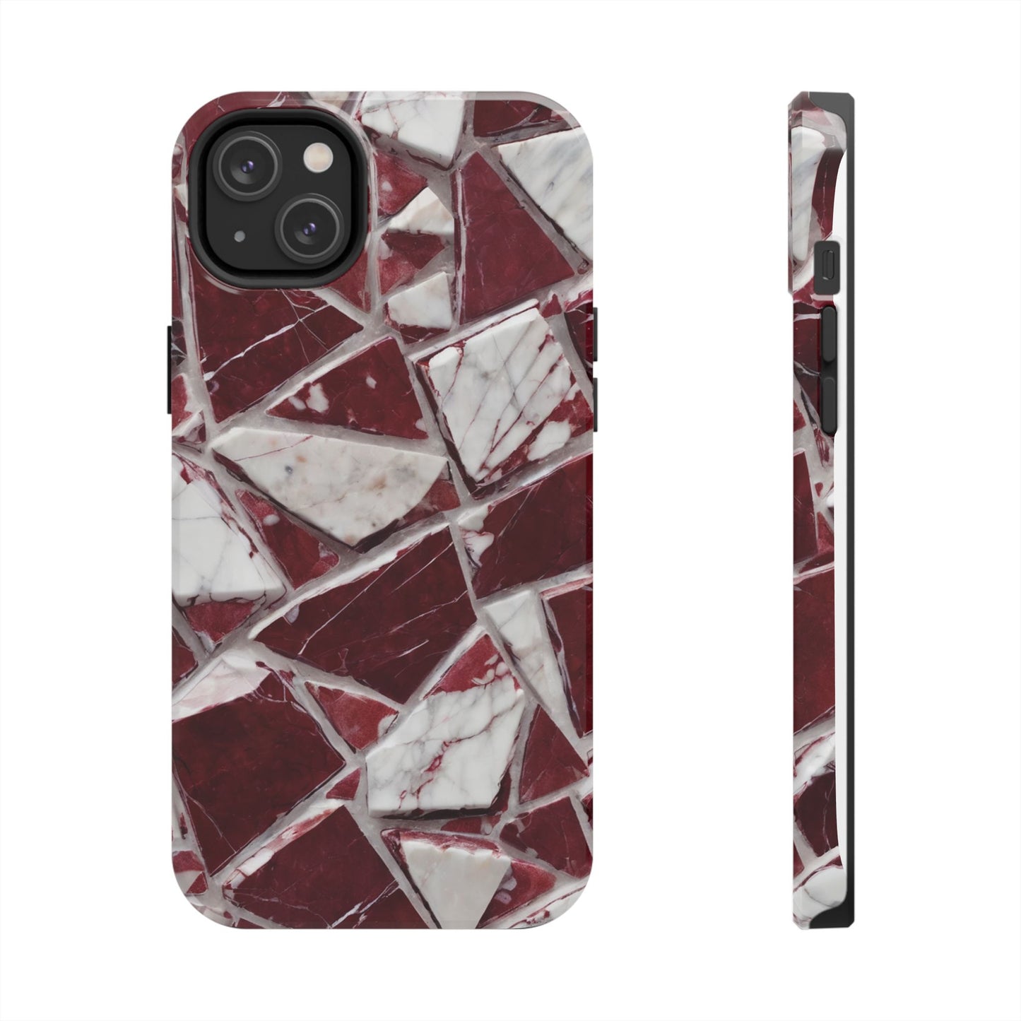 Elegant Red Pieces Marble Pattern Tough Phone Case - Stylish Protection for iPhone