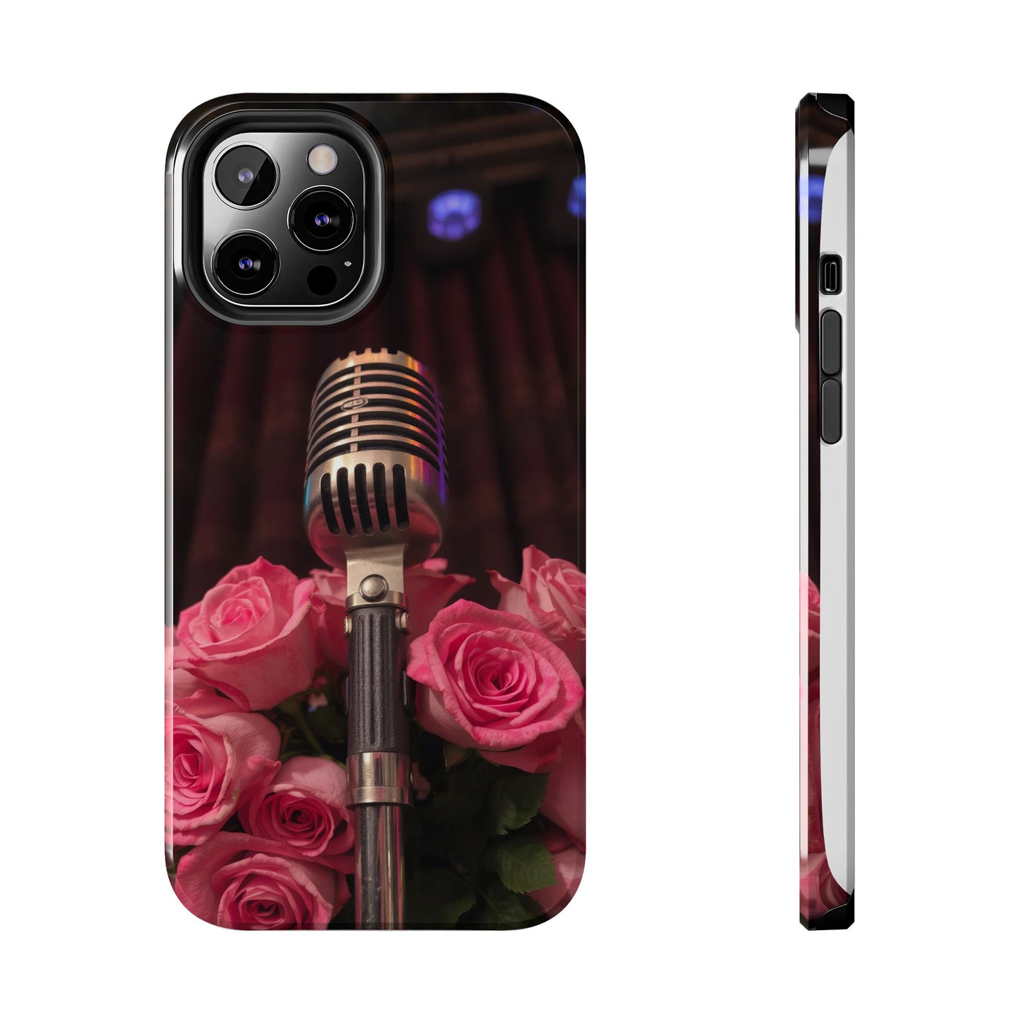 Stylish Tough Phone Case with Vintage Microphone and Roses