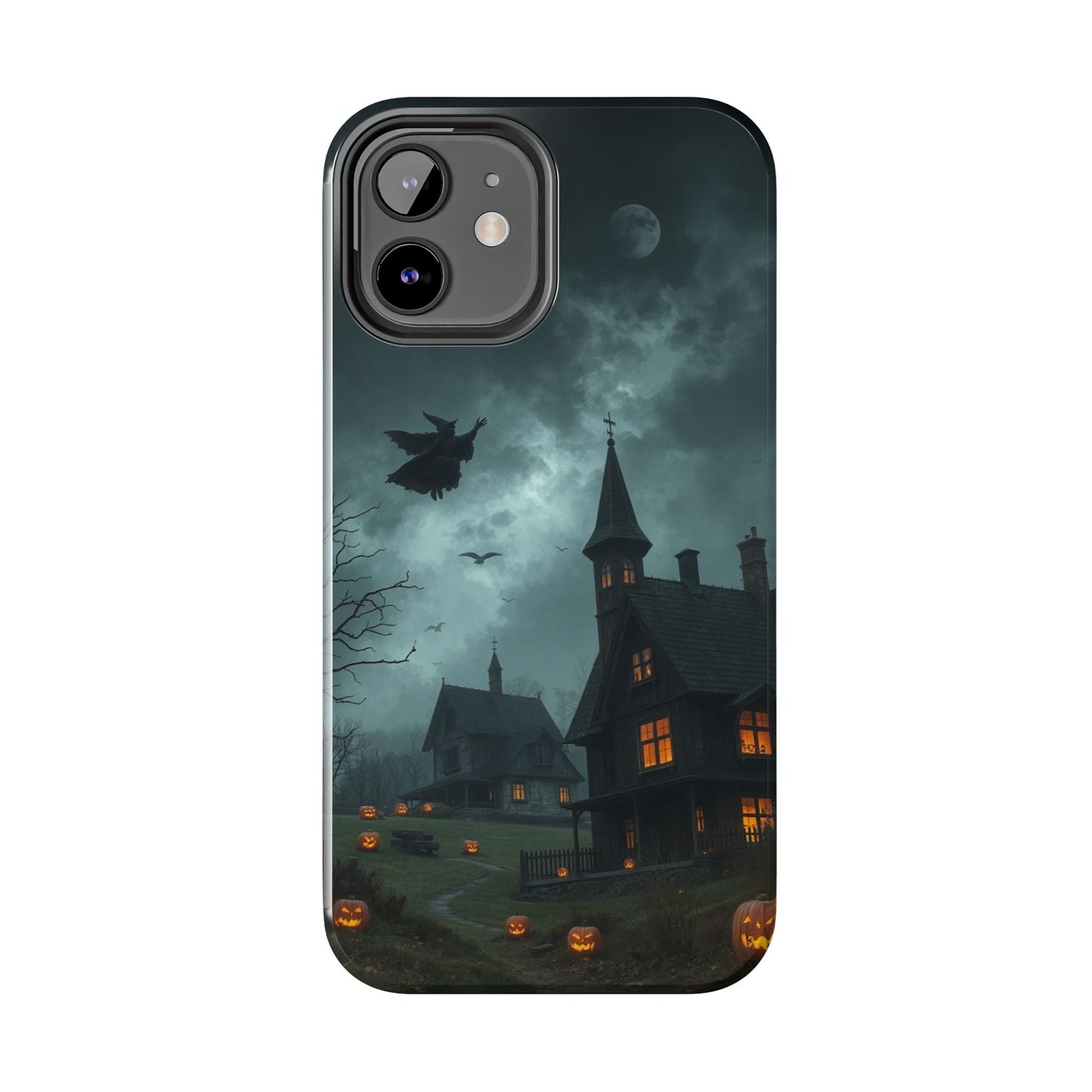 Halloween-Themed Tough Phone Case with Spooky House Design