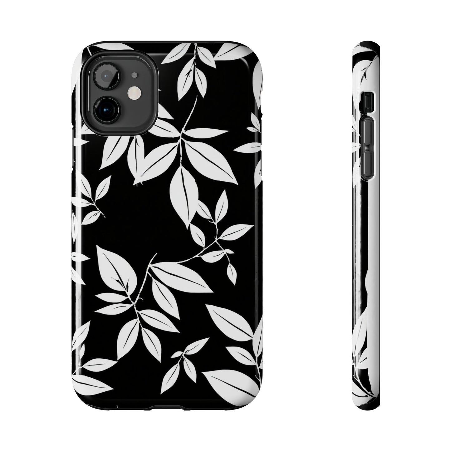 Chic Floral Tough Phone Case - Elegant Black & White Design for Stylish Protection