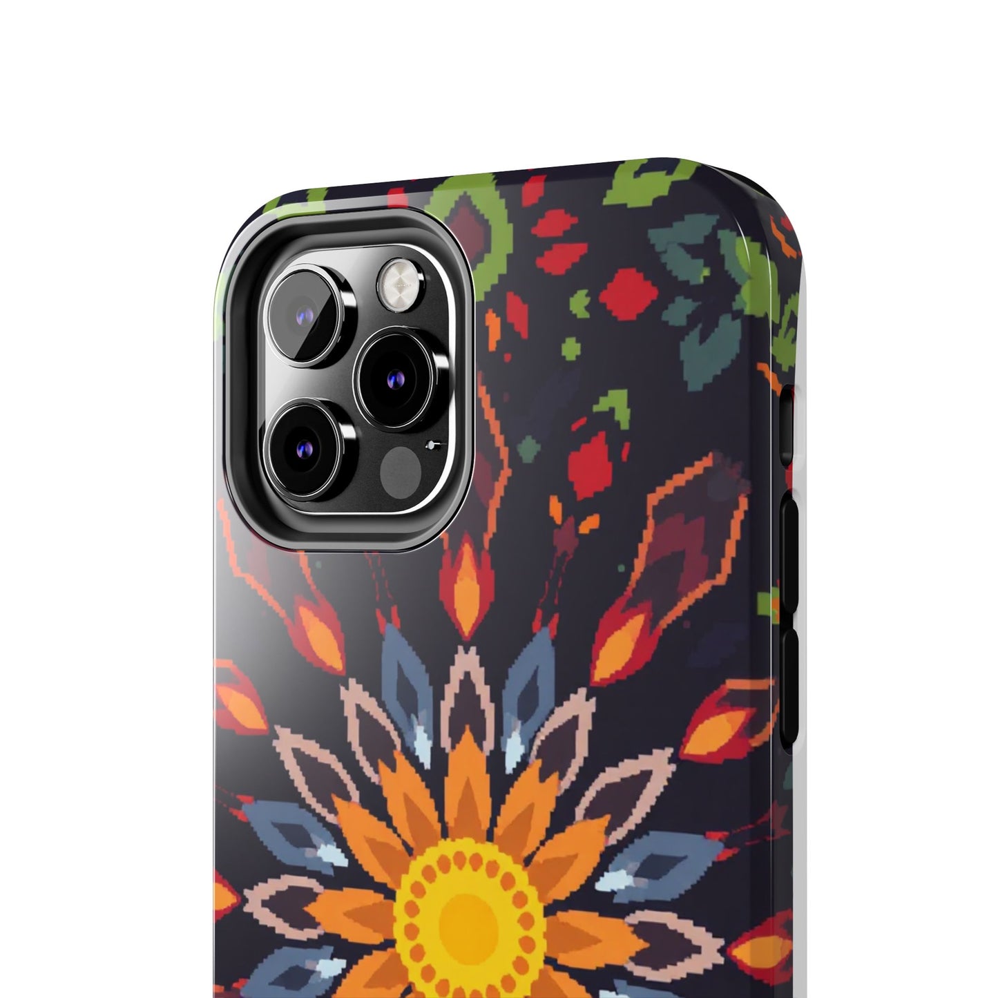Pixel Art Floral Tough Phone Case - Pixelated Mandala Design for iPhone