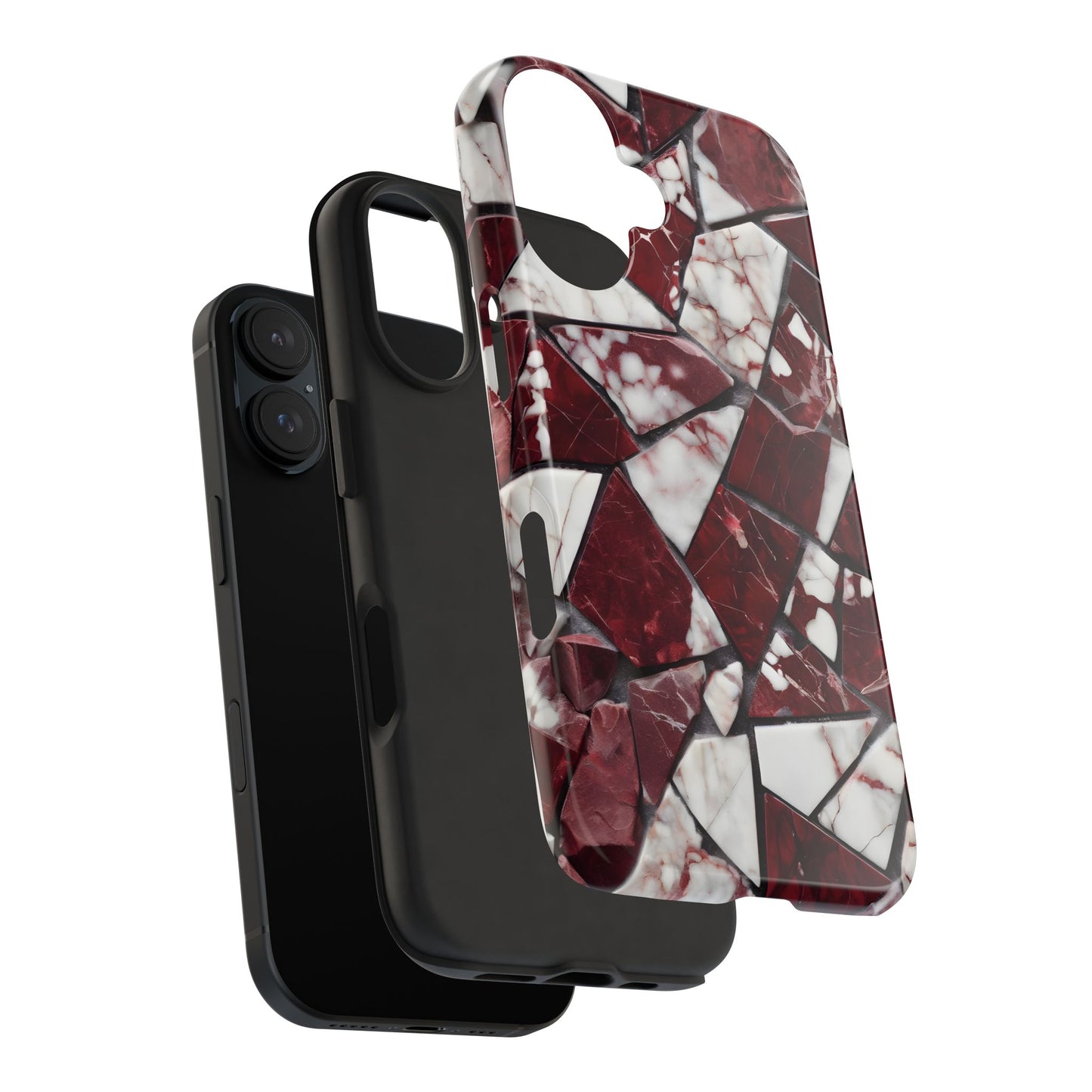 Shattered Dark Red Marble Pattern Tough Phone Case - Durable & Stylish Protection for iPhone