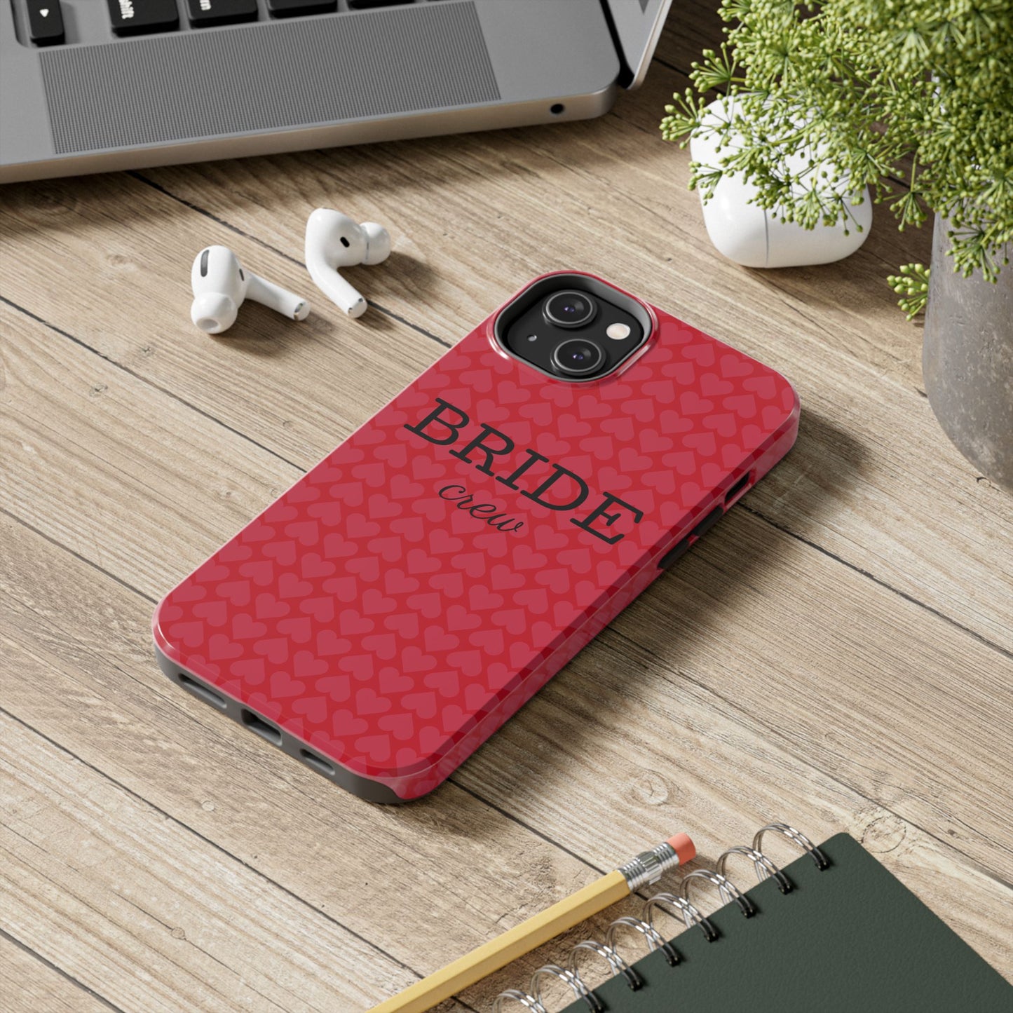 Bride Crew Tough Phone Case – Stylish Red Heart Design for Wedding Parties - for iPhone
