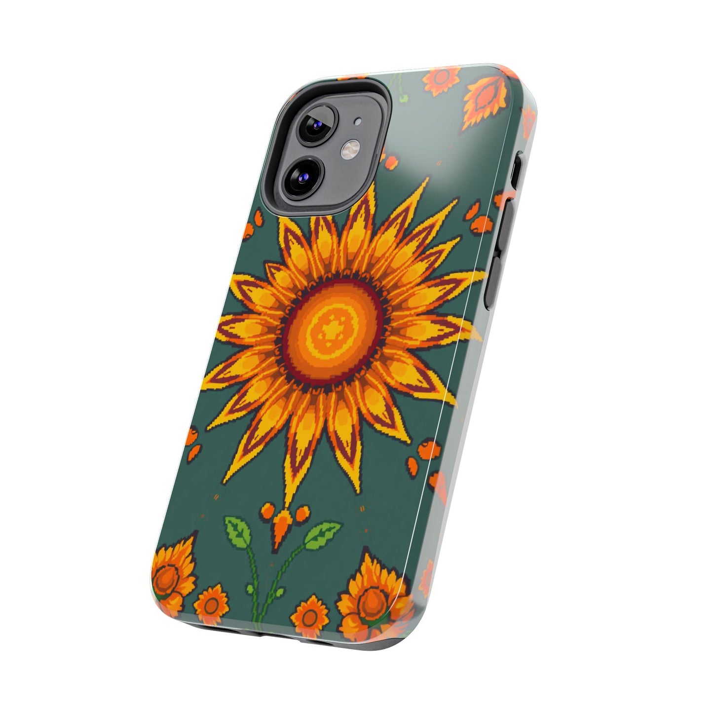 Pixelated Vibrant Floral Tough Phone Case | Sunflower Design for Nature Lovers - for iPhone