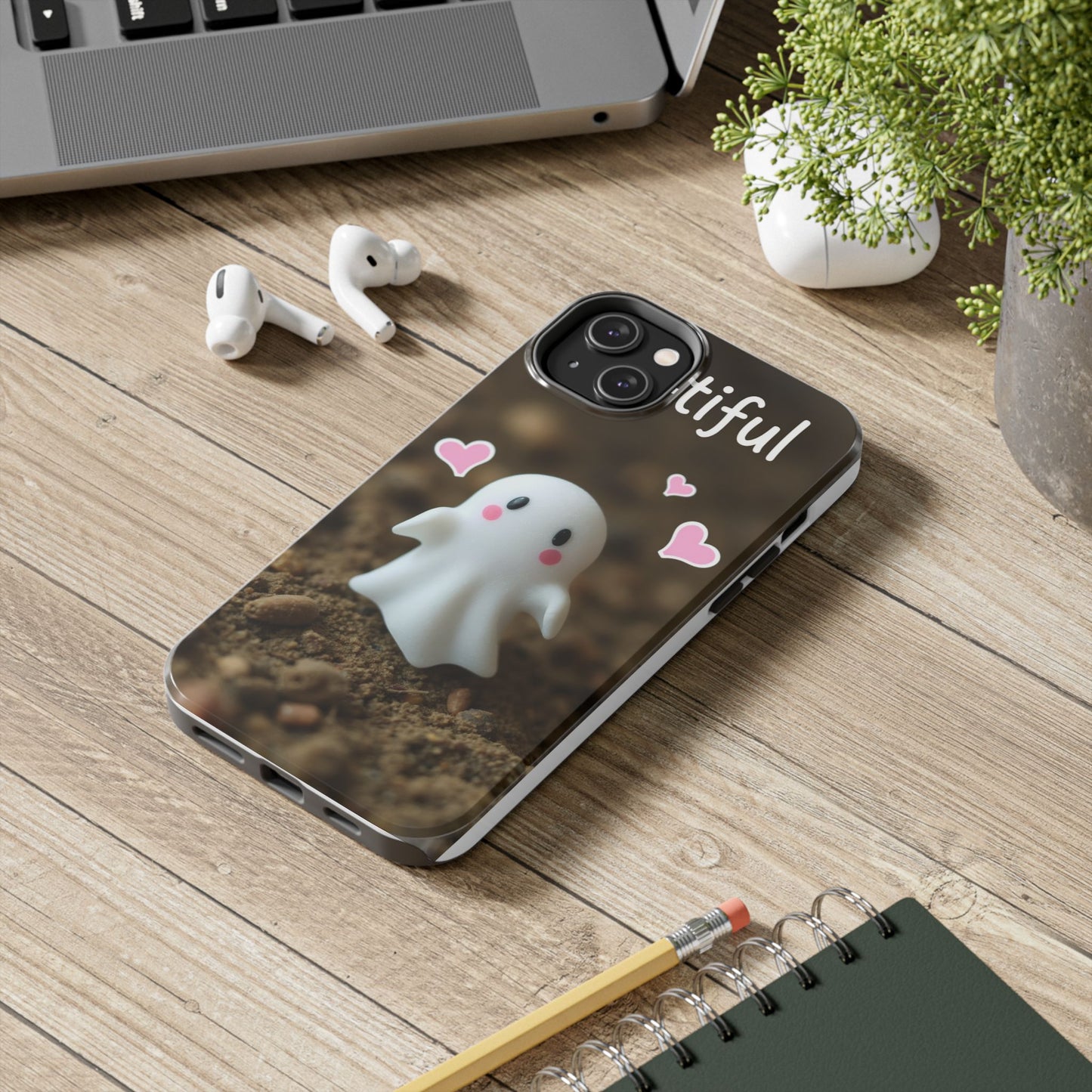 Cute Ghost Tough Phone Case - Beautiful Design with Heart Accents