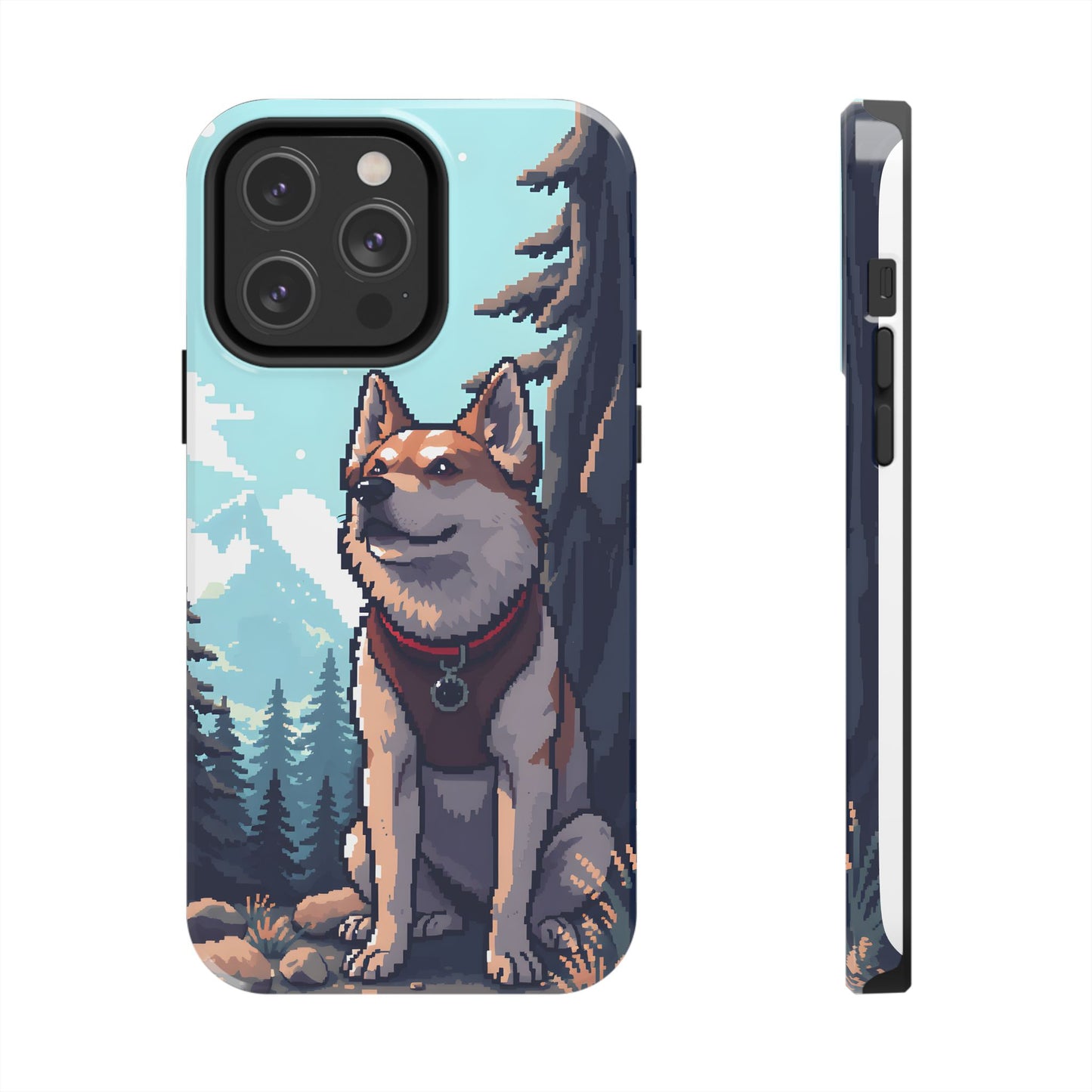 Retro Dog Adventure Tough Phone Case - Pixel Art Shiba Inu Design - for iPhone