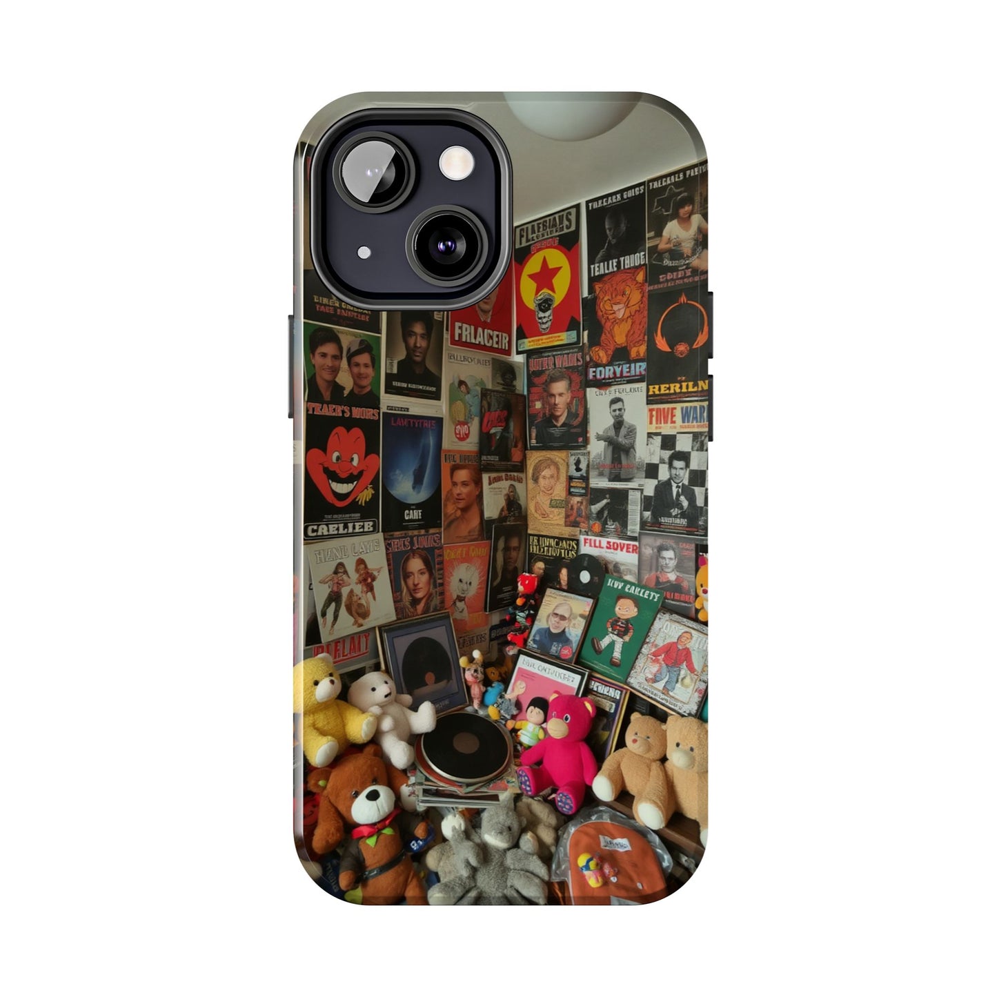 Retro Vibe Tough Phone Case - Vintage Movie Posters & Plush Toys Design