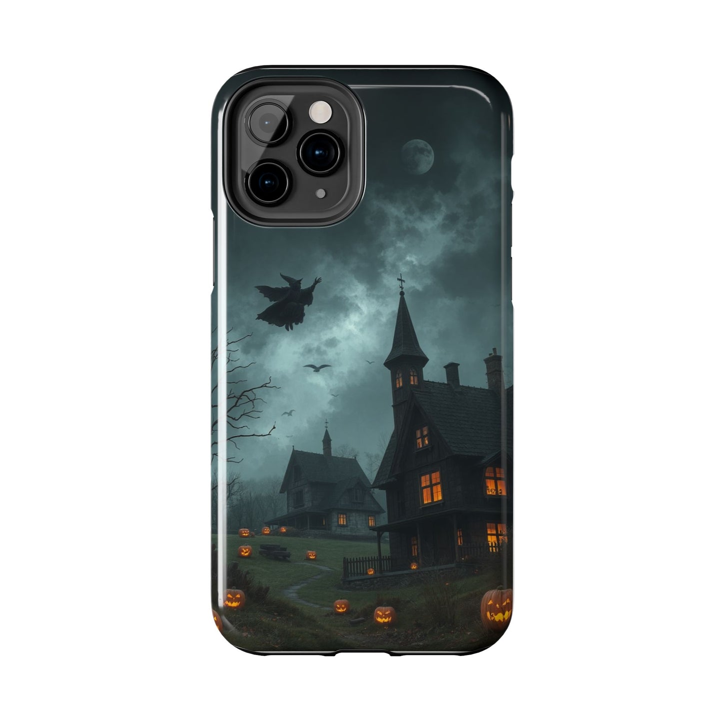 Halloween-Themed Tough Phone Case with Spooky House Design