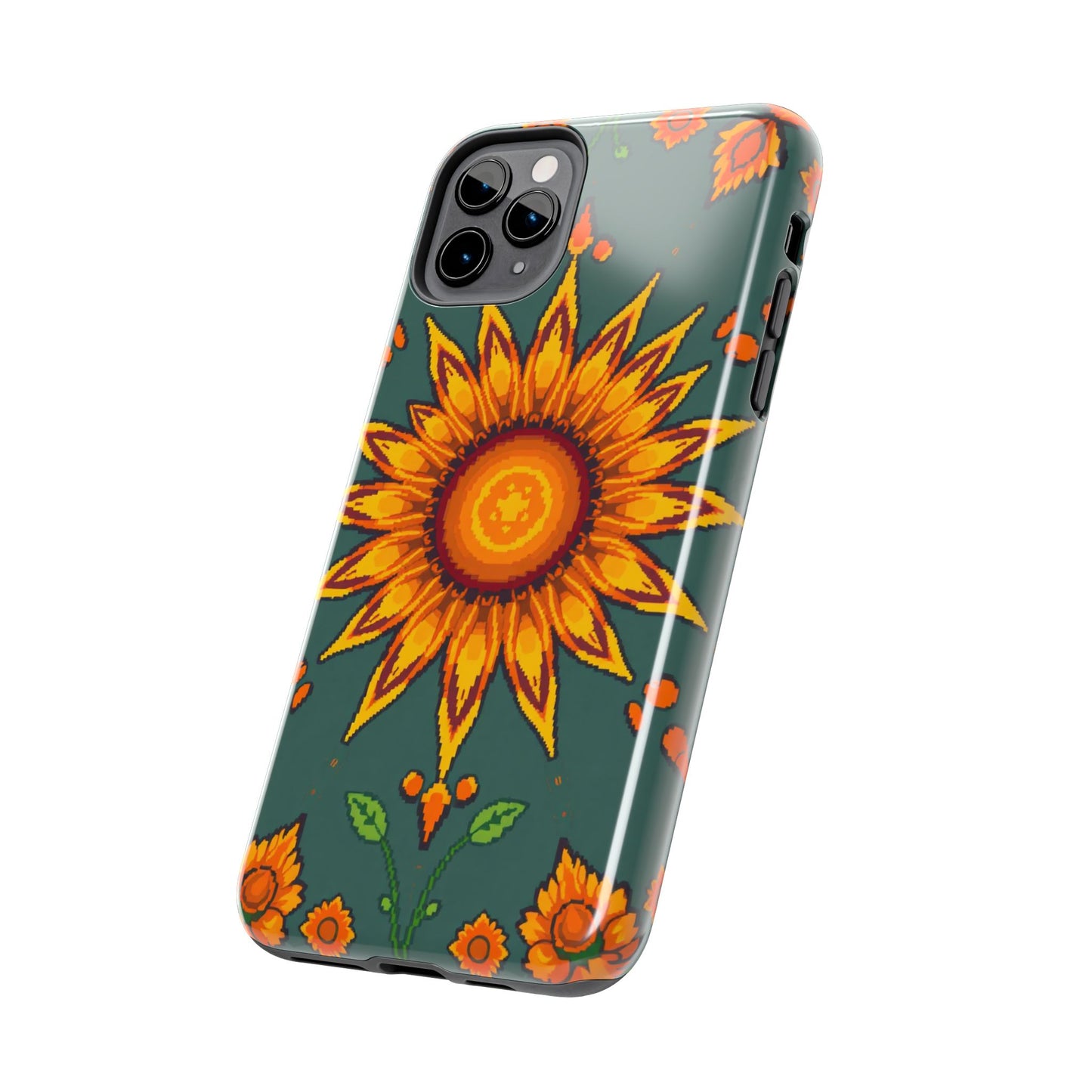 Pixelated Vibrant Floral Tough Phone Case | Sunflower Design for Nature Lovers - for iPhone