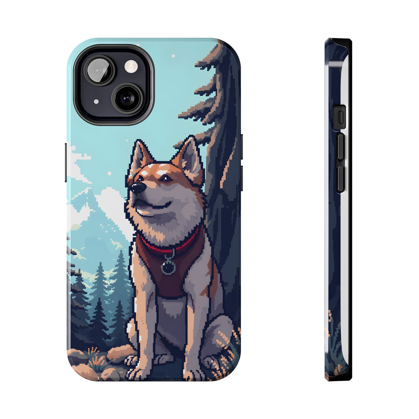 Retro Dog Adventure Tough Phone Case - Pixel Art Shiba Inu Design - for iPhone