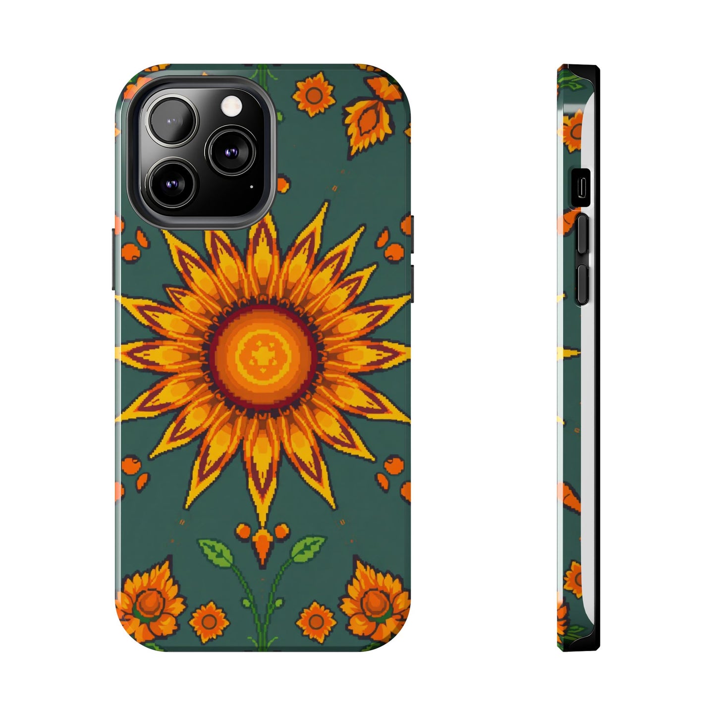 Pixelated Vibrant Floral Tough Phone Case | Sunflower Design for Nature Lovers - for iPhone