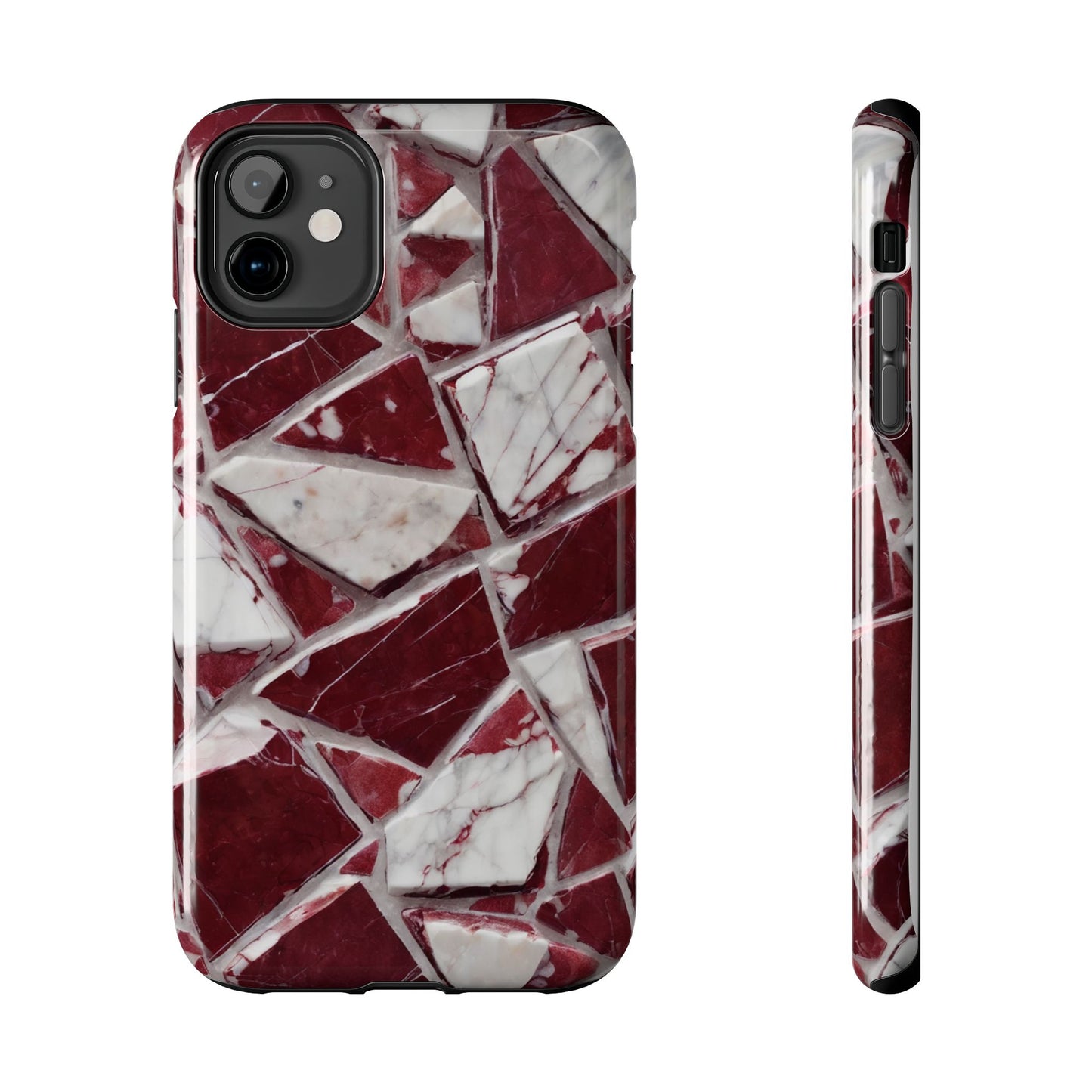 Elegant Red Pieces Marble Pattern Tough Phone Case - Stylish Protection for iPhone