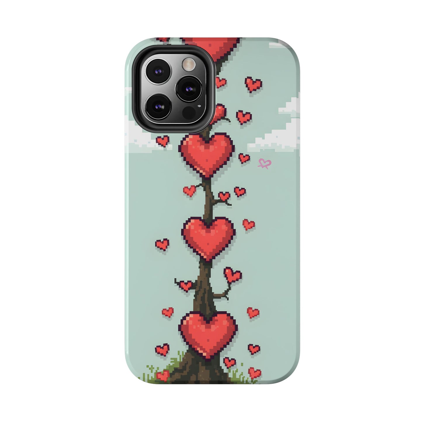 Pixelated Love Hearts Tree | Tough Phone Case - Cute Design - for iPhone