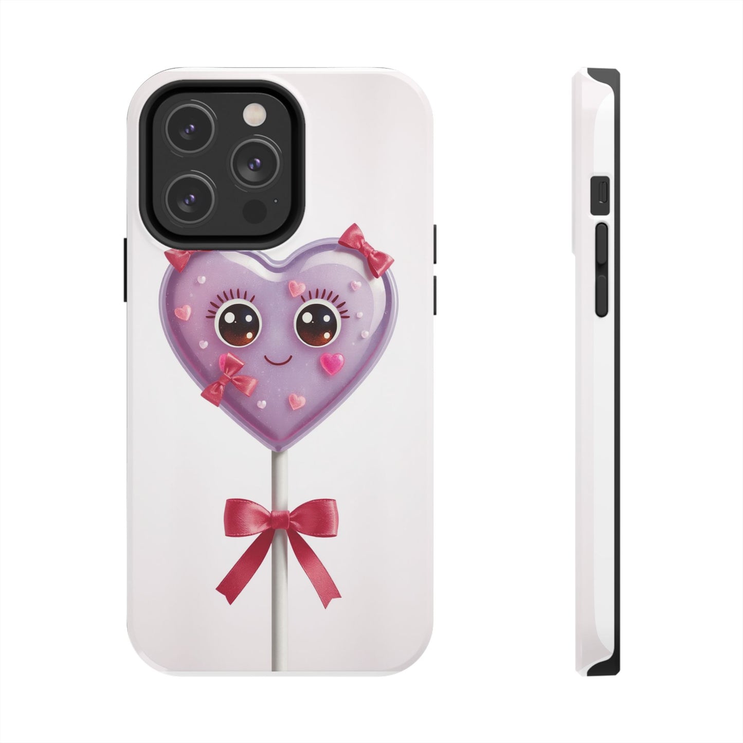 Cute Heart Lollipop Tough Phone Case - Adorable Protection for Candy Lovers