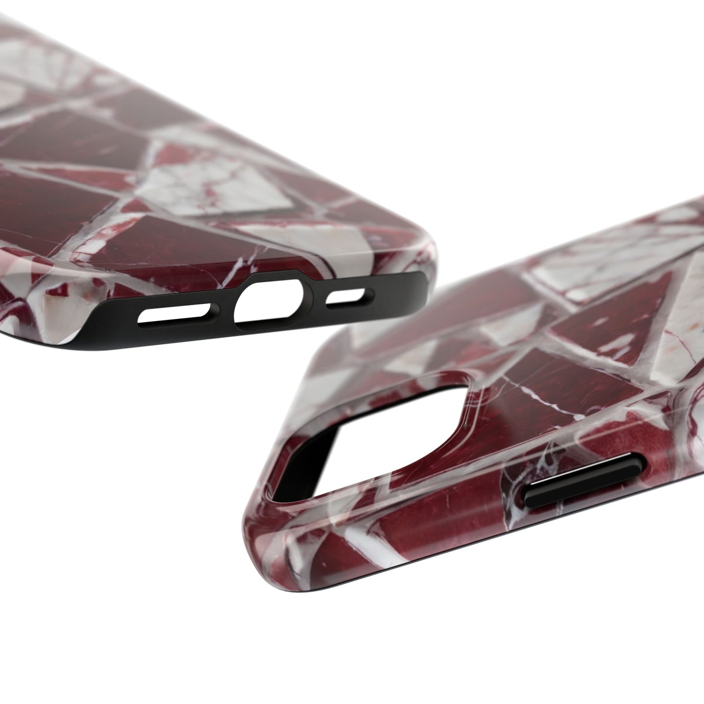 Elegant Red Pieces Marble Pattern Tough Phone Case - Stylish Protection for iPhone