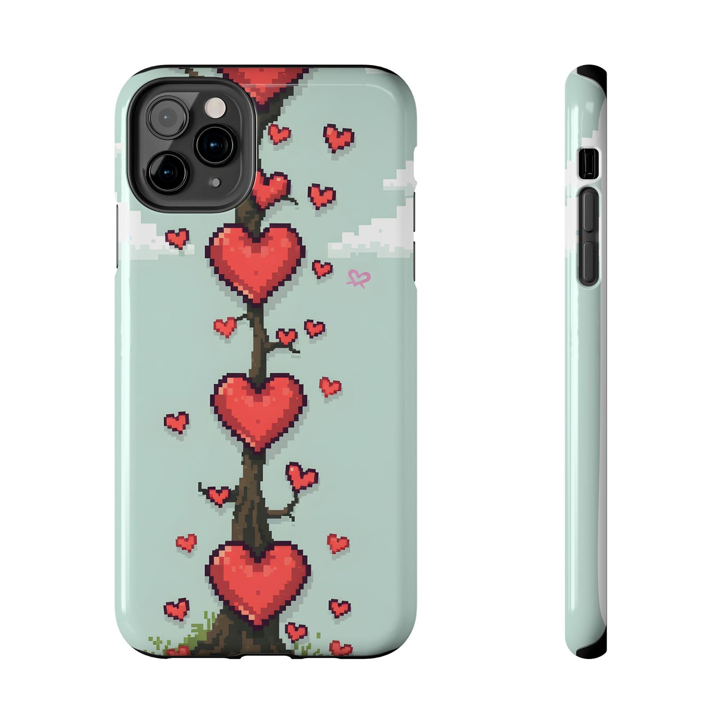 Pixelated Love Hearts Tree | Tough Phone Case - Cute Design - for iPhone