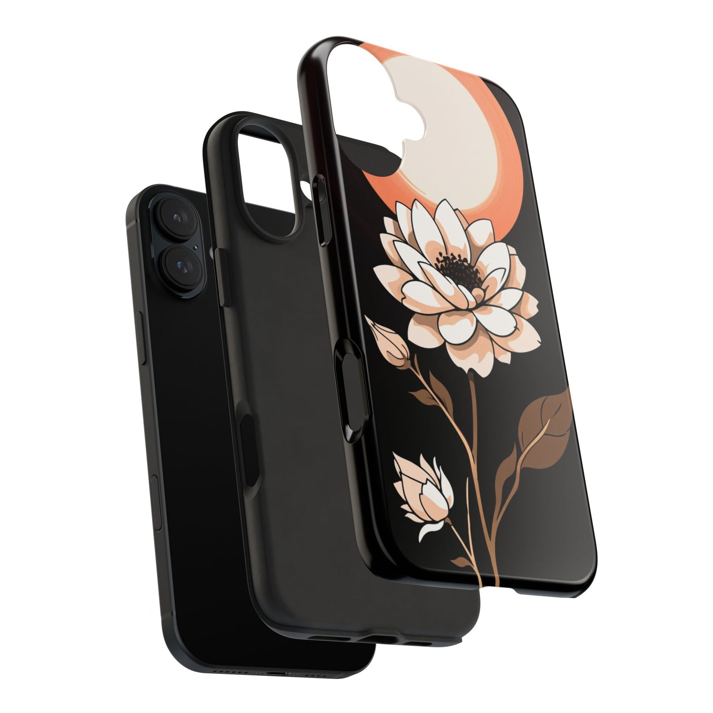 Elegant Contrast Floral Tough Phone Case - Stylish Protection for Your Device - for iPhone