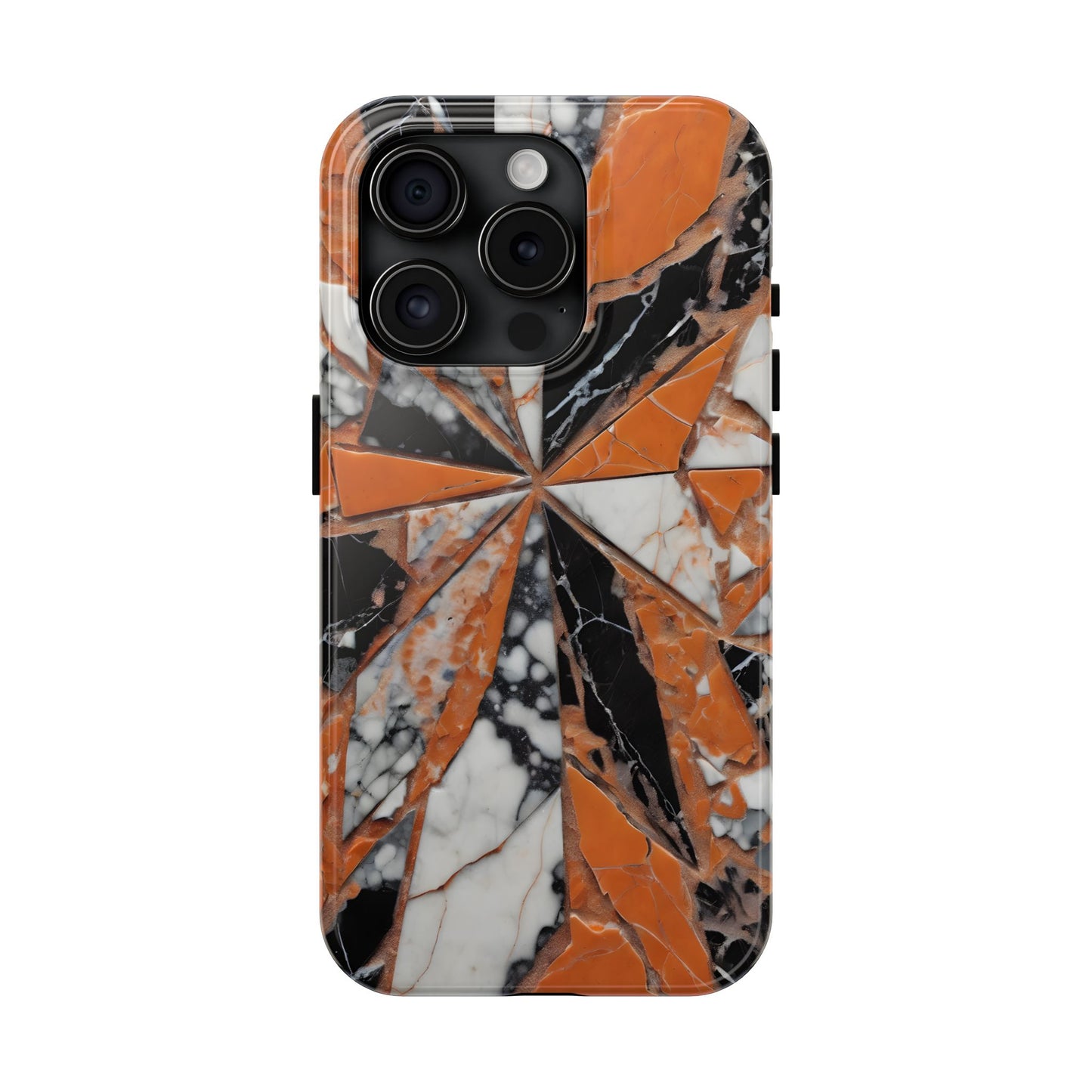 Shattered Pieces Marble Black and Orange Tough Phone Case - for iPhone