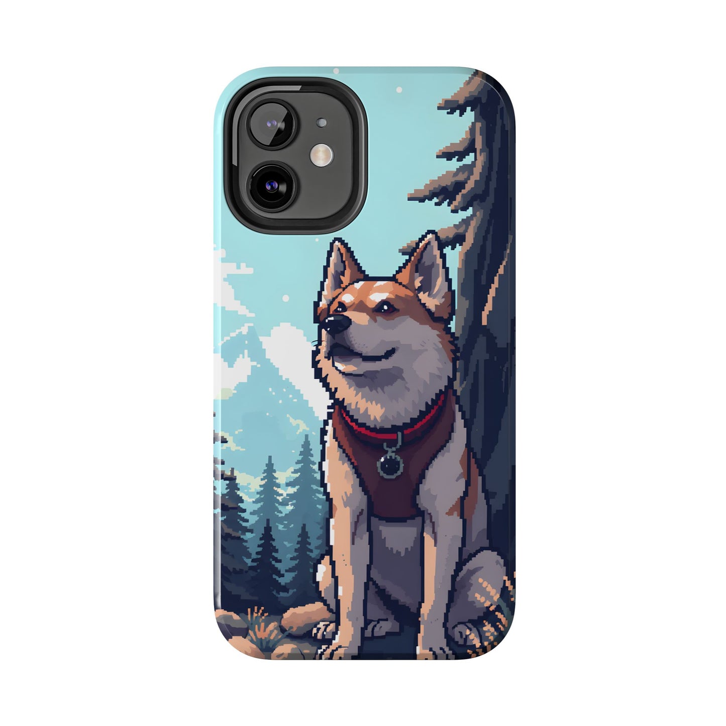 Retro Dog Adventure Tough Phone Case - Pixel Art Shiba Inu Design - for iPhone