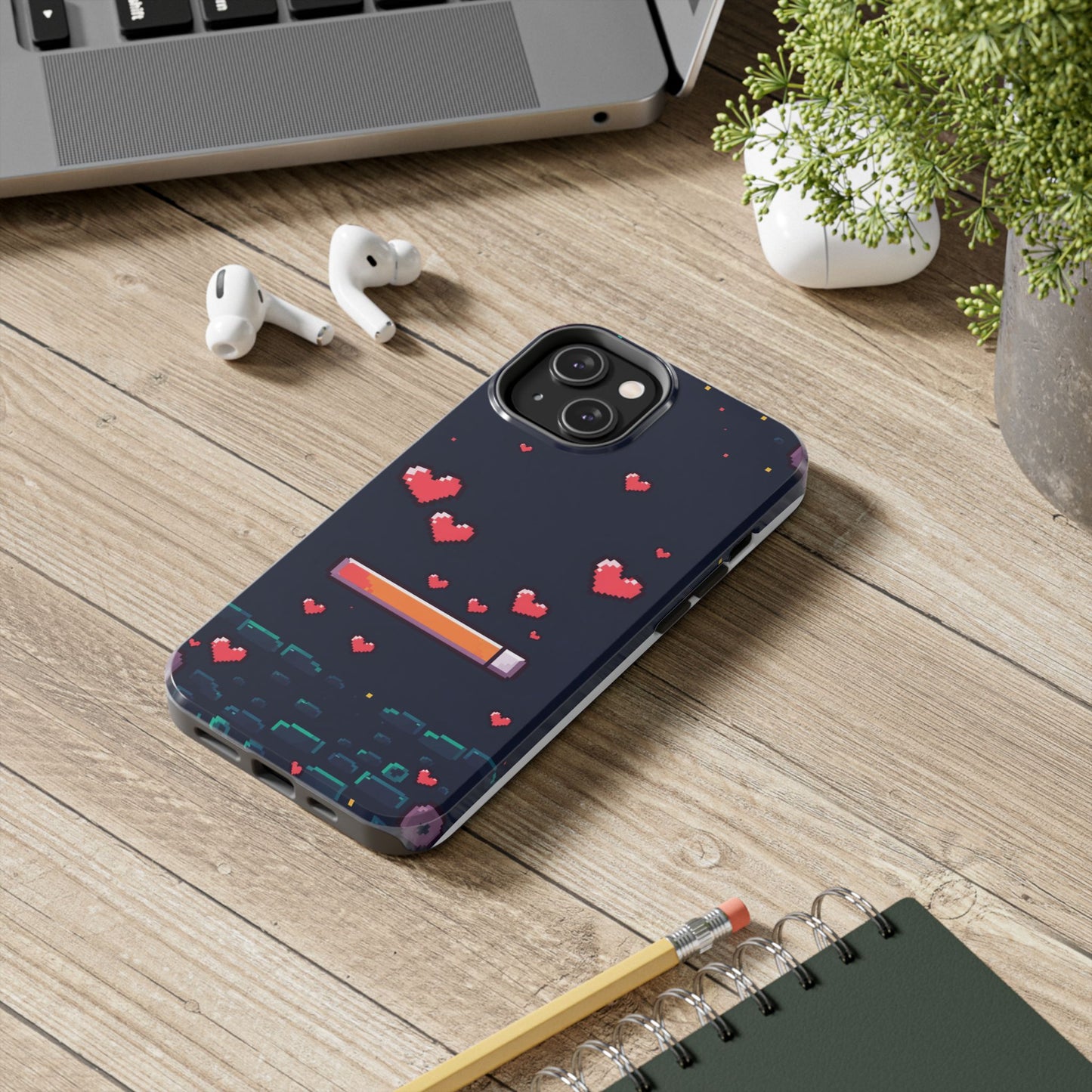 Pixel Heart Tough Phone Case - Retro Gamer Style for Valentine's Day