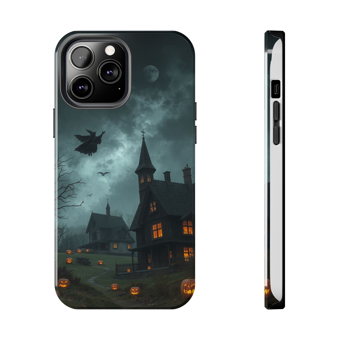 Halloween-Themed Tough Phone Case with Spooky House Design