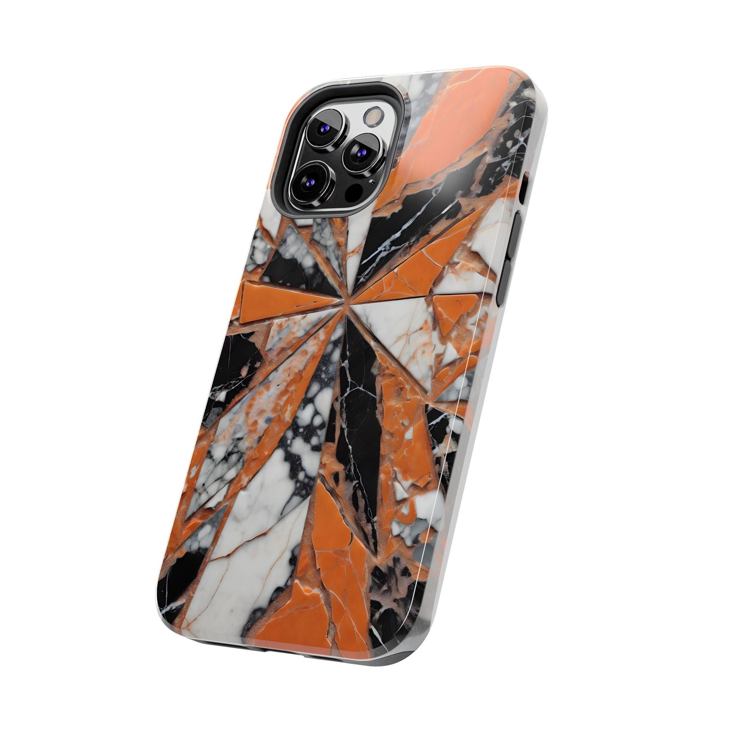 Shattered Pieces Marble Black and Orange Tough Phone Case - for iPhone