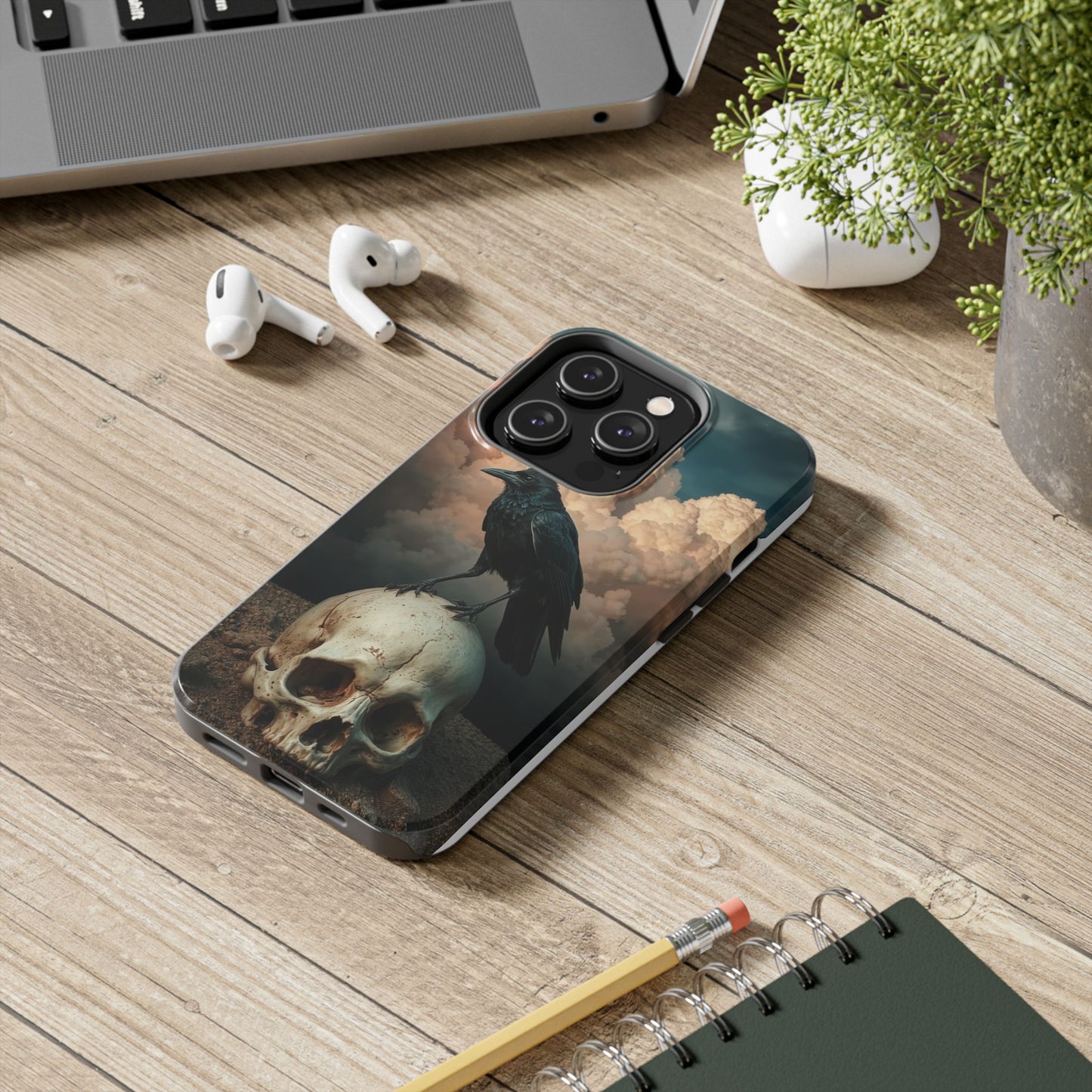 Gothic Raven Skull Tough Phone Case - Unique Protective Cover for Halloween Lovers