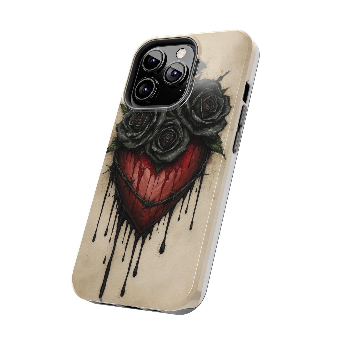 Gothic Heart Phone Case with Roses - Tough & Durable Design
