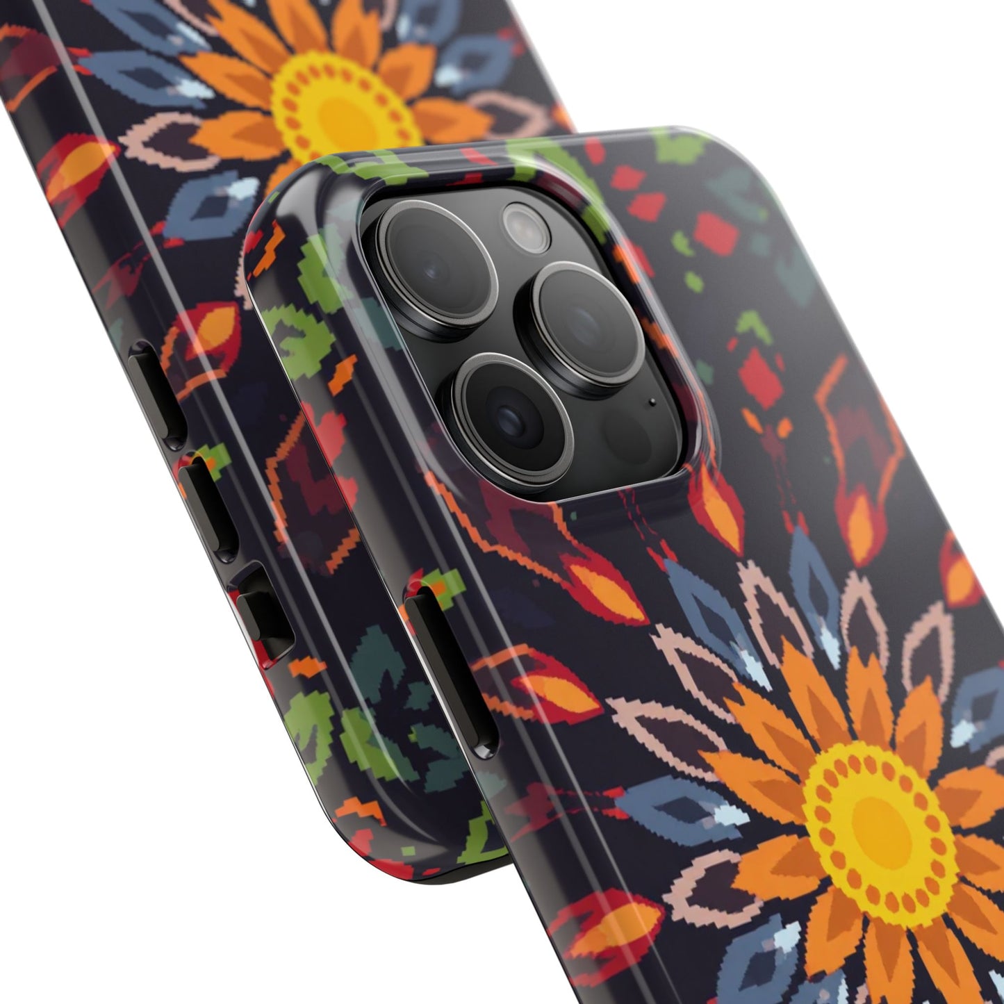 Pixel Art Floral Tough Phone Case - Pixelated Mandala Design for iPhone