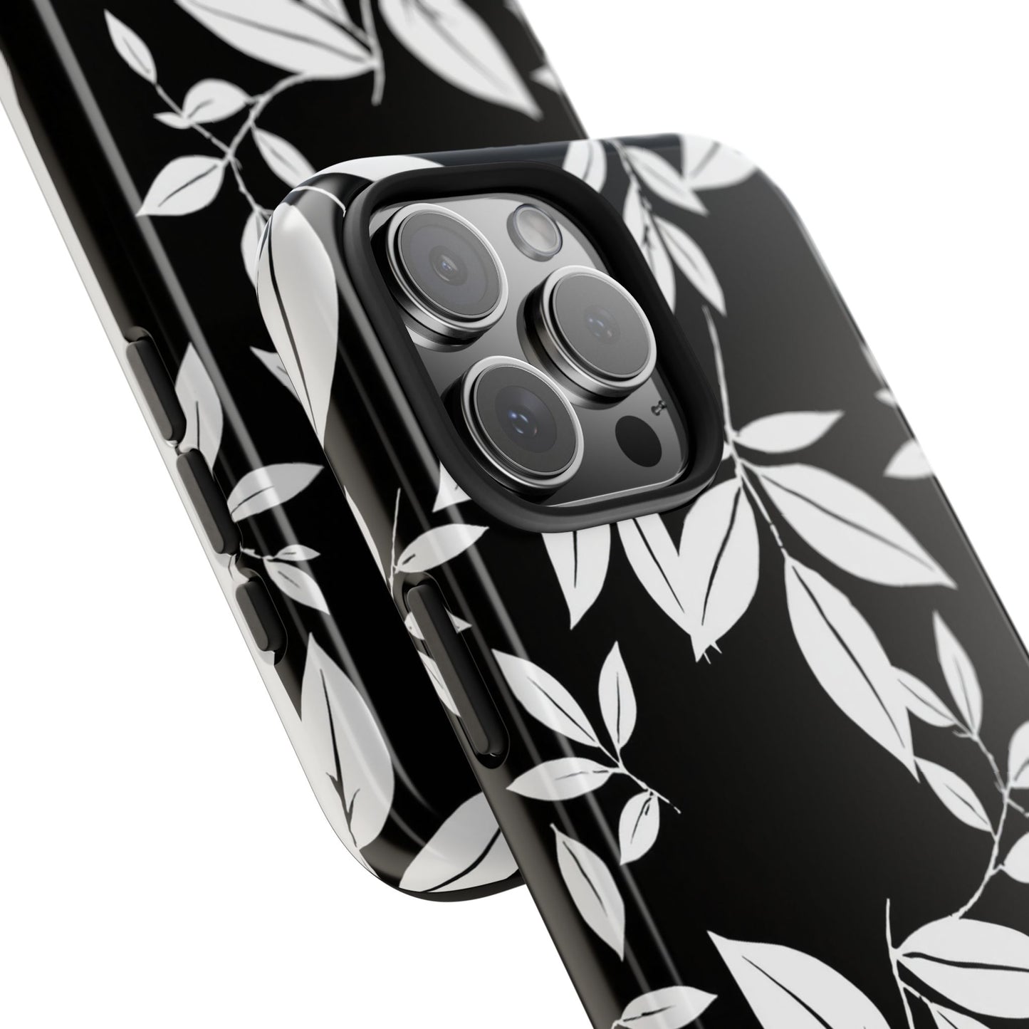 Chic Floral Tough Phone Case - Elegant Black & White Design for Stylish Protection
