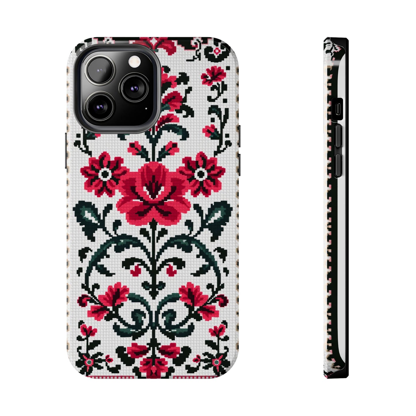 Traditional Floral Knit Tough Phone Cases - Durable Protection with Vintage Style - for iPhone