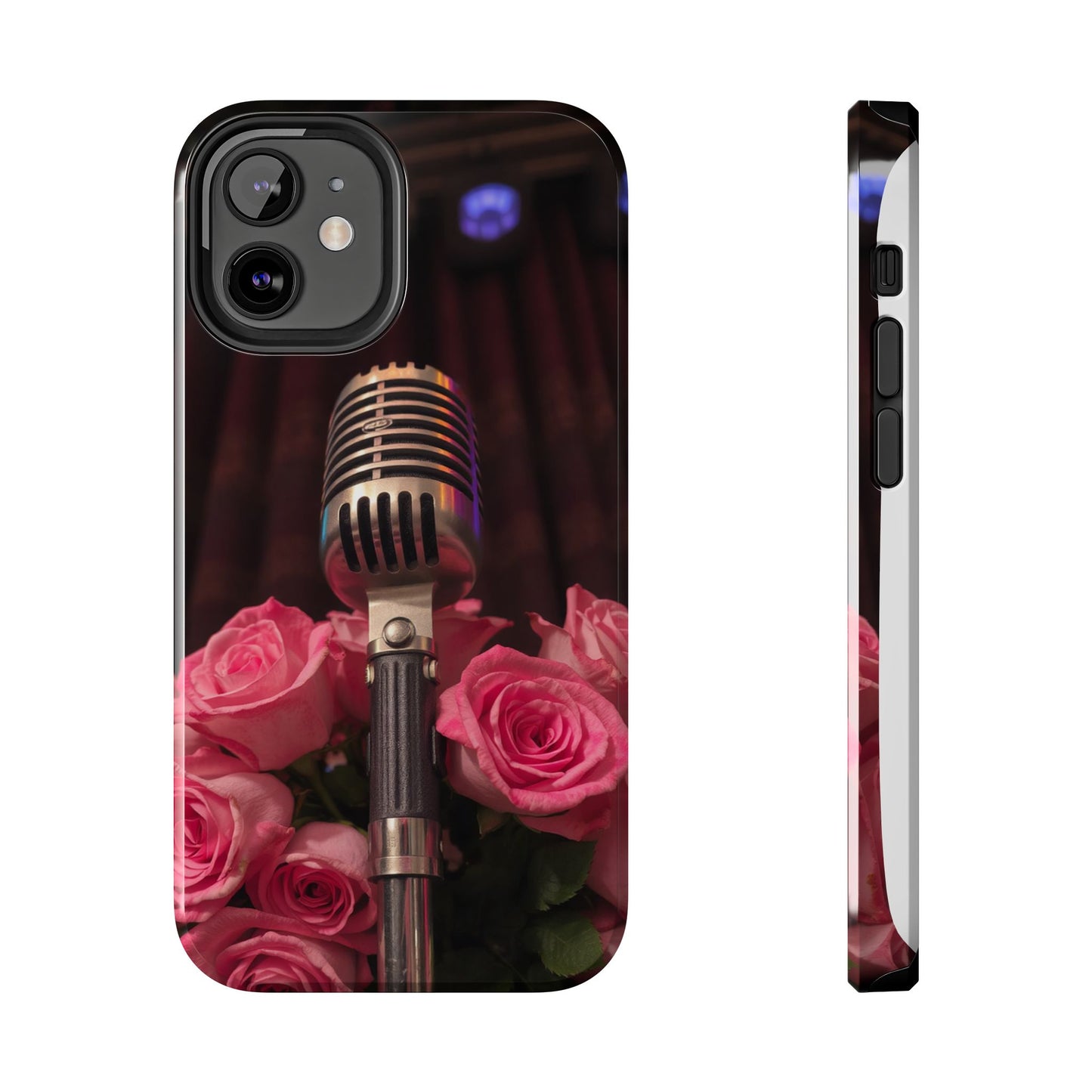 Stylish Tough Phone Case with Vintage Microphone and Roses