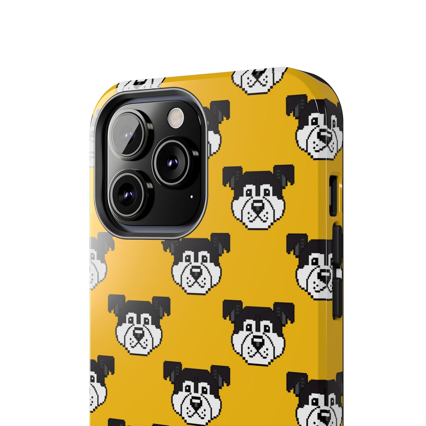 Playful Dog Pattern Tough Phone Case for Pet Lovers - Pixel Art Dog Yellow Background - for iPhone